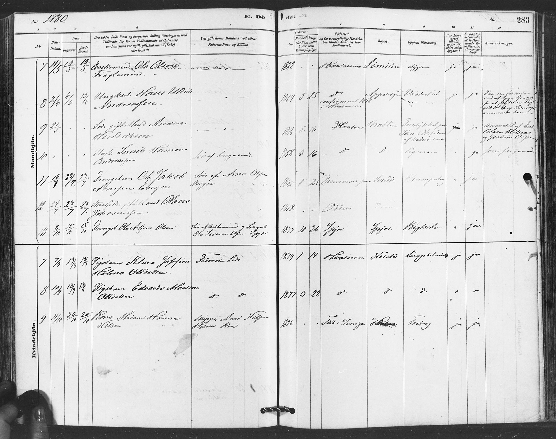 Hvaler prestekontor Kirkebøker, AV/SAO-A-2001/F/Fa/L0008: Parish register (official) no. I 8, 1878-1895, p. 283