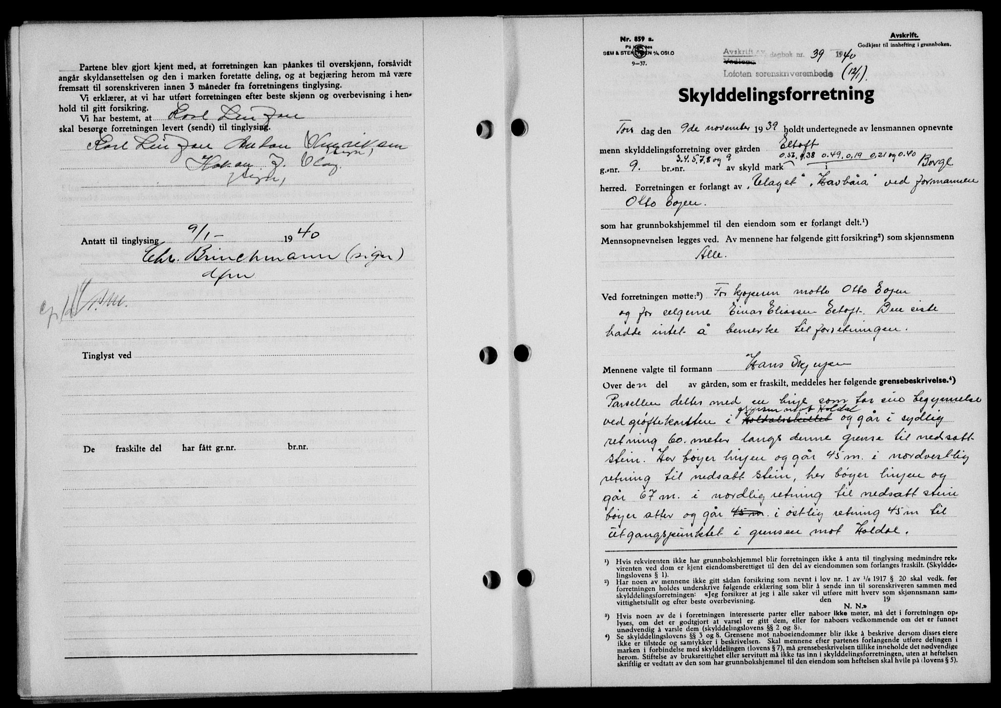 Lofoten sorenskriveri, SAT/A-0017/1/2/2C/L0007a: Mortgage book no. 7a, 1939-1940, Diary no: : 39/1940