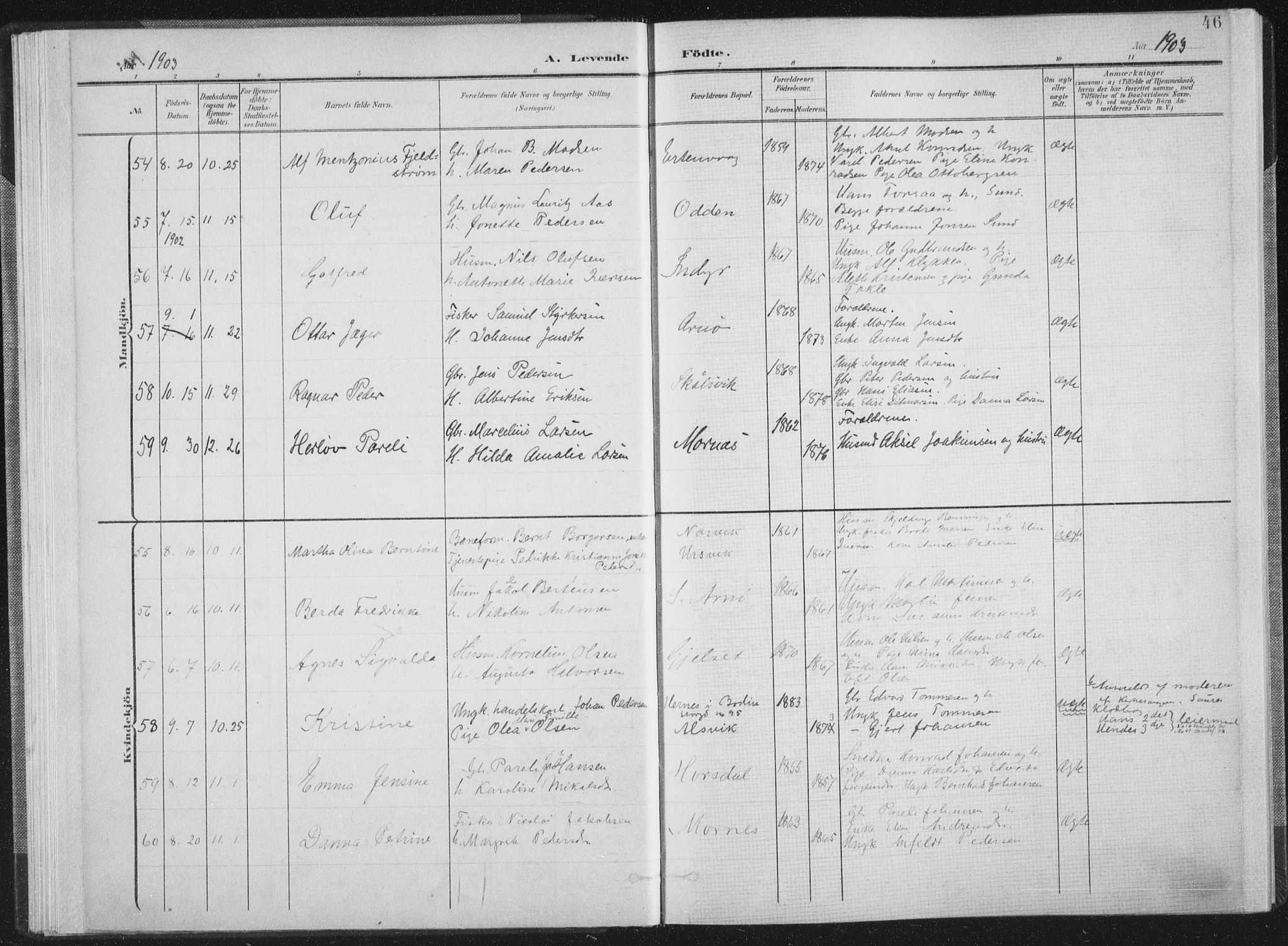 Ministerialprotokoller, klokkerbøker og fødselsregistre - Nordland, AV/SAT-A-1459/805/L0102: Parish register (official) no. 805A08I, 1900-1909, p. 46