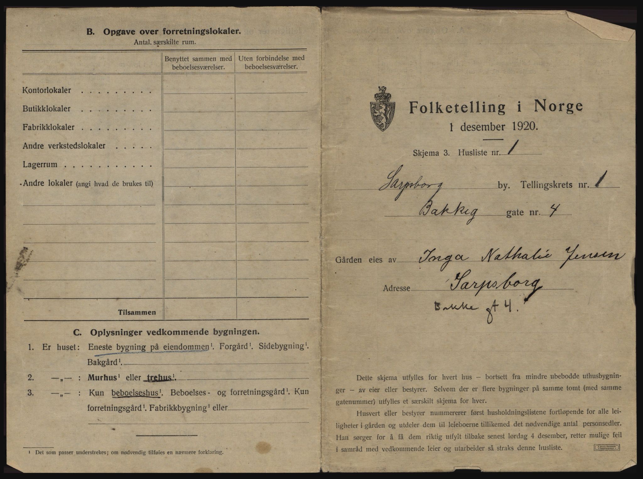 SAO, 1920 census for Sarpsborg, 1920, p. 50