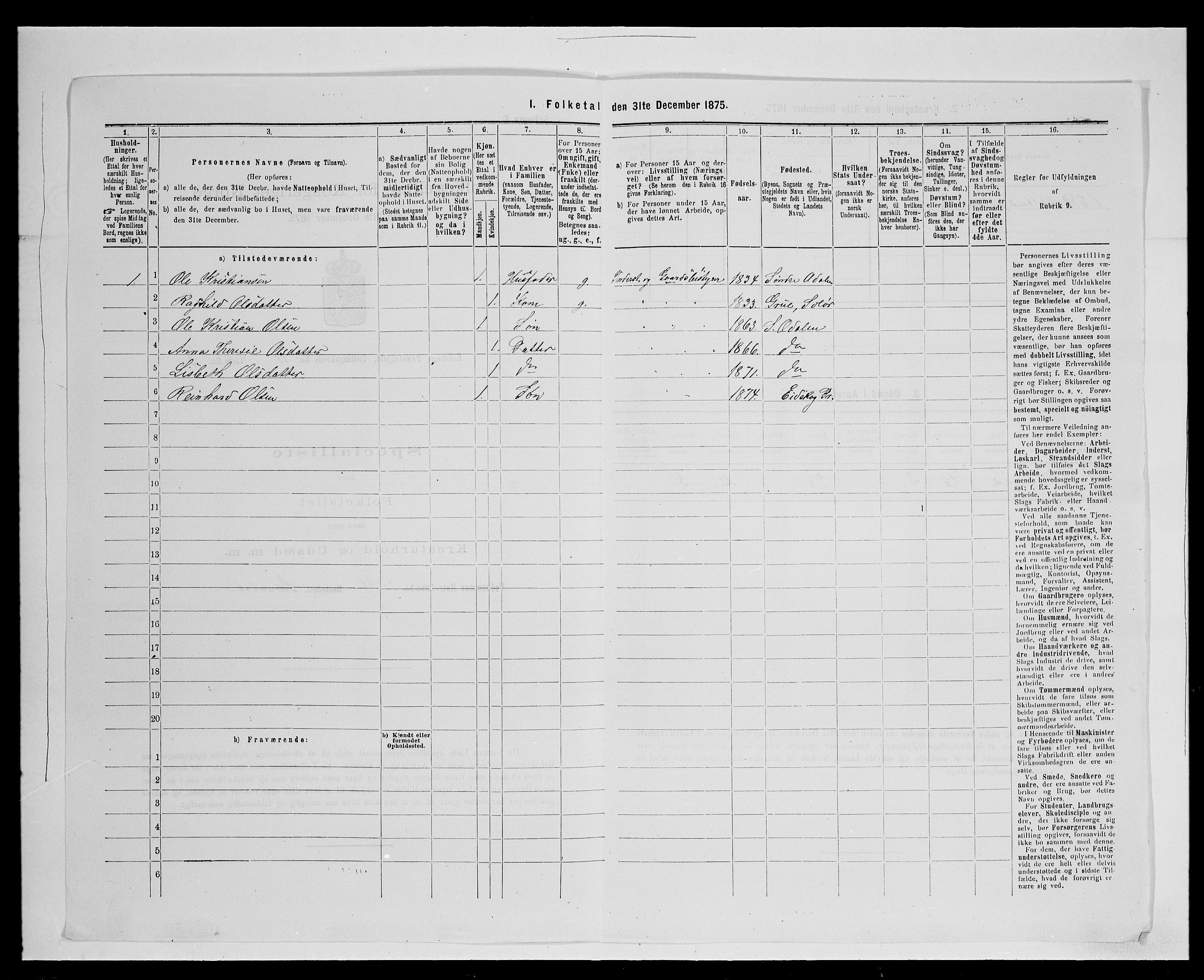 SAH, 1875 census for 0420P Eidskog, 1875, p. 1731