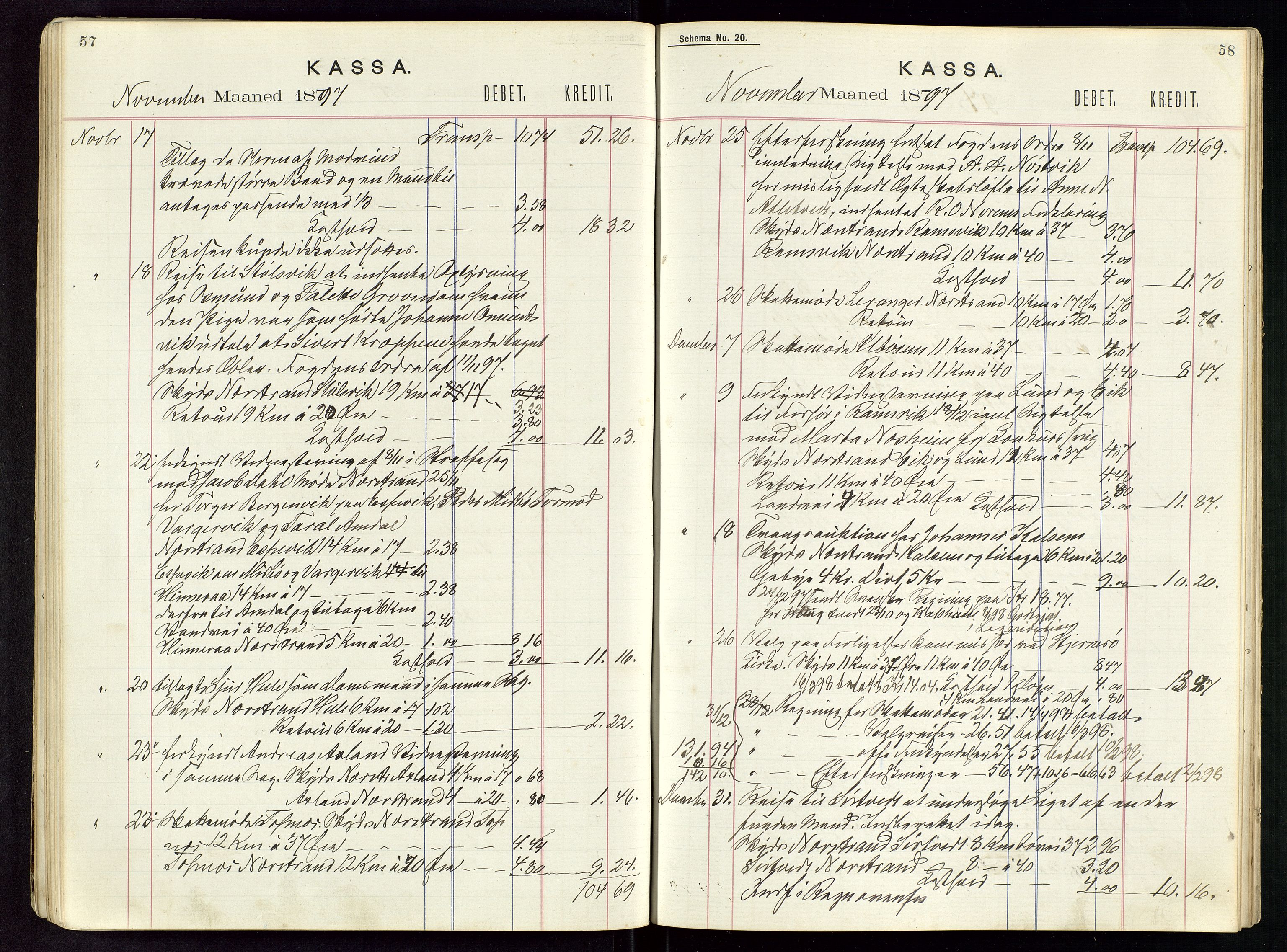 Nedstrand lensmannskontor, AV/SAST-A-100236/Rf/L0001: Skyss- og kostgodtgjørelse reiser, 1891-1898, p. 57-58