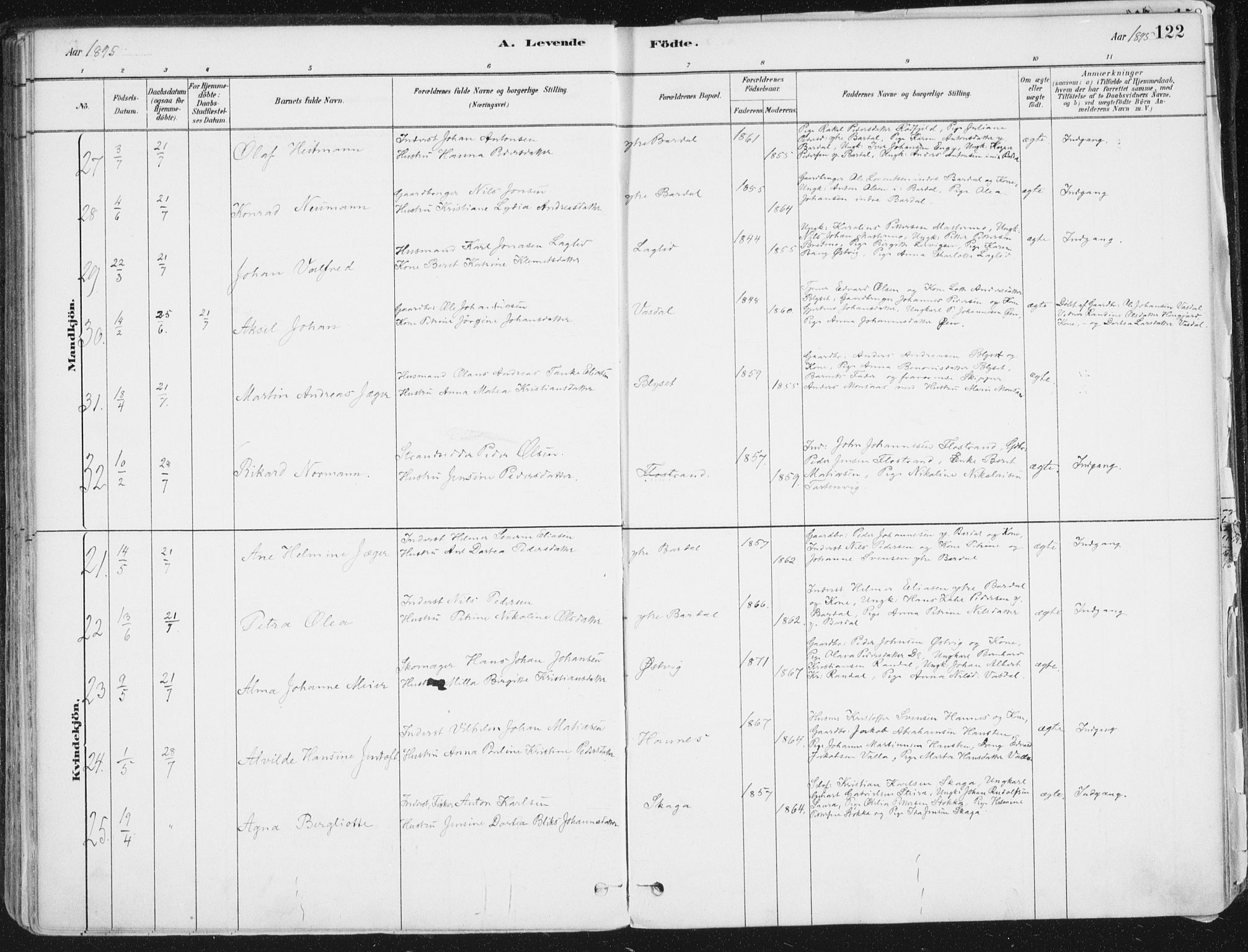 Ministerialprotokoller, klokkerbøker og fødselsregistre - Nordland, AV/SAT-A-1459/838/L0552: Parish register (official) no. 838A10, 1880-1910, p. 122