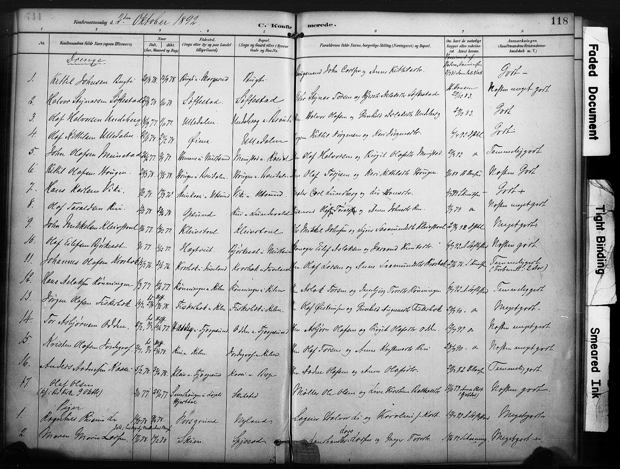 Kviteseid kirkebøker, SAKO/A-276/F/Fa/L0008: Parish register (official) no. I 8, 1882-1903, p. 118