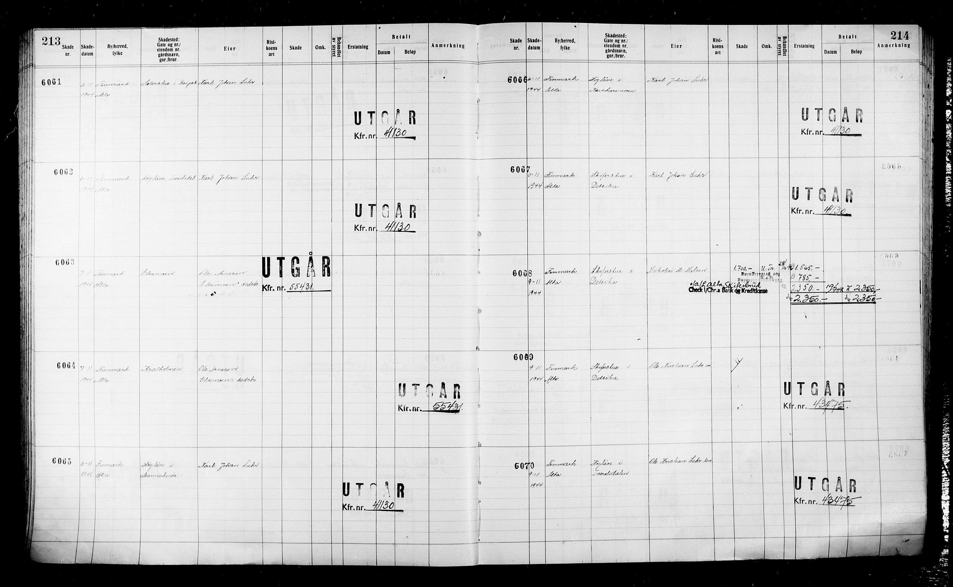 Krigsskadetrygdene for bygninger og løsøre, RA/S-1548/V/L0043: Bygning, ikke trygdet., 1940-1945, p. 213-214