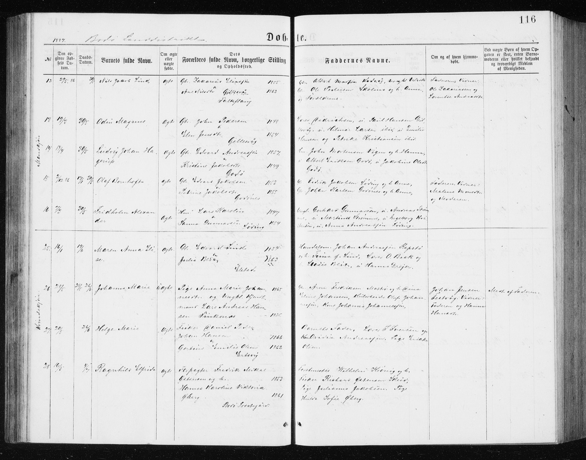 Ministerialprotokoller, klokkerbøker og fødselsregistre - Nordland, AV/SAT-A-1459/801/L0031: Parish register (copy) no. 801C06, 1883-1887, p. 116