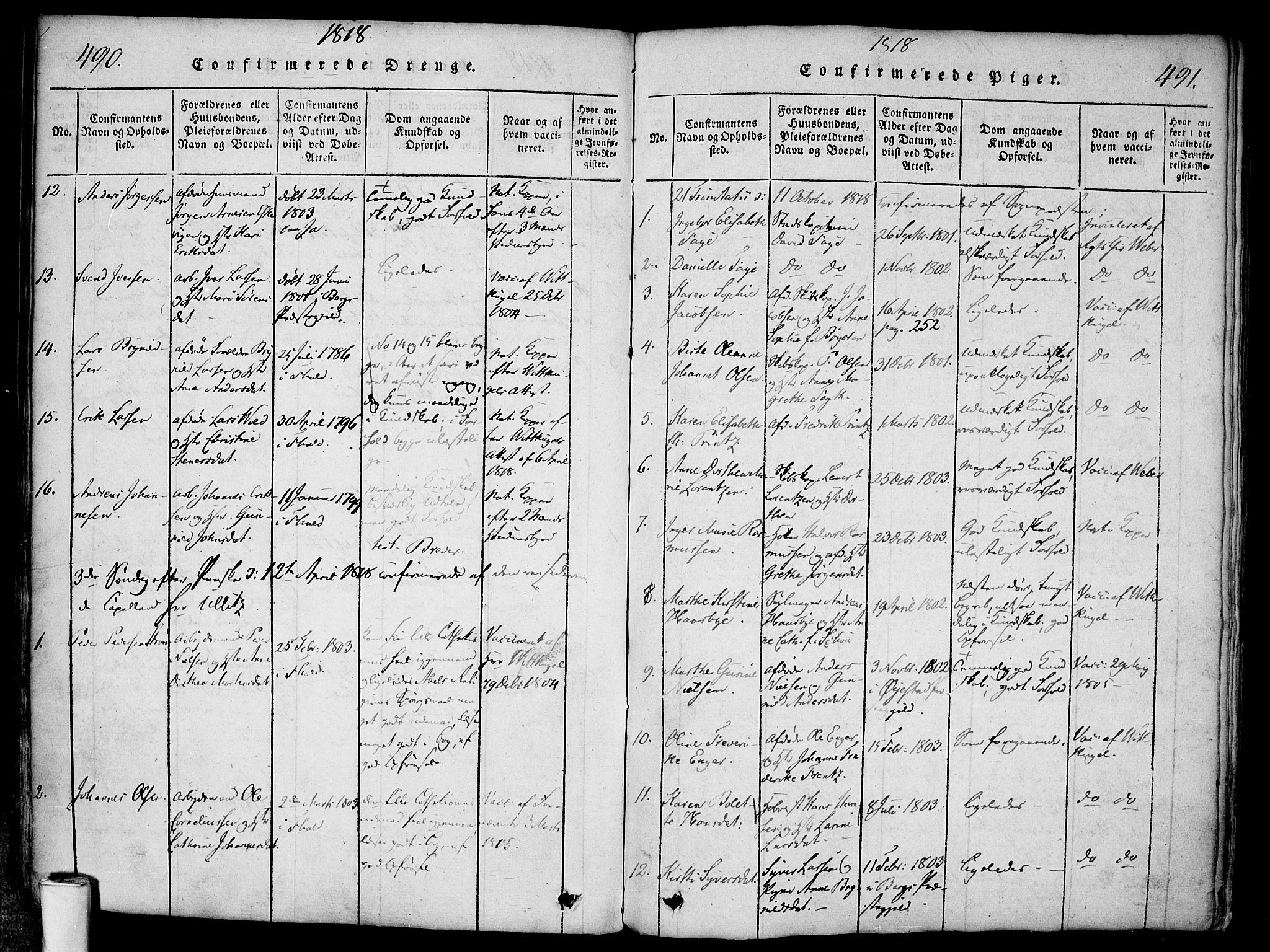 Halden prestekontor Kirkebøker, AV/SAO-A-10909/F/Fa/L0003: Parish register (official) no. I 3, 1815-1834, p. 490-491