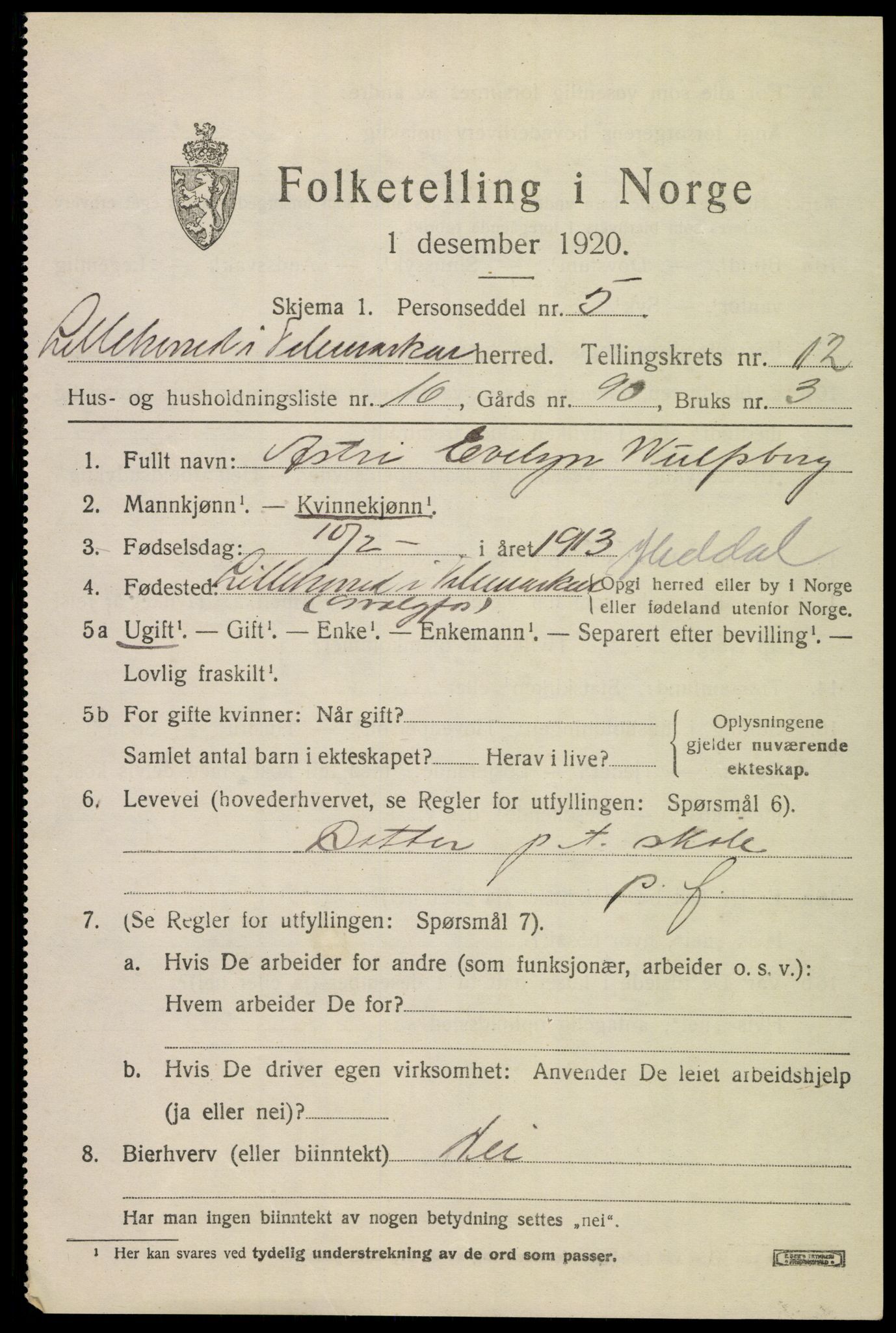 SAKO, 1920 census for Heddal, 1920, p. 8310