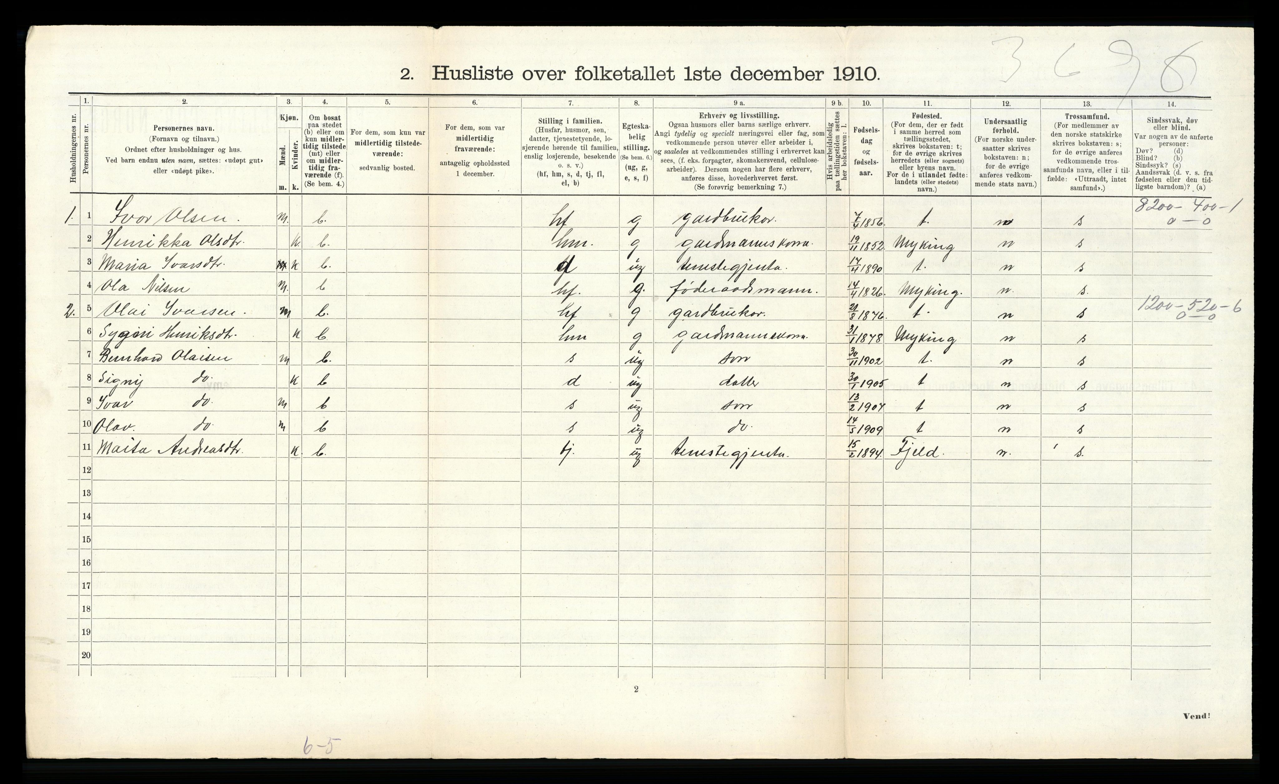 RA, 1910 census for Hosanger, 1910, p. 721