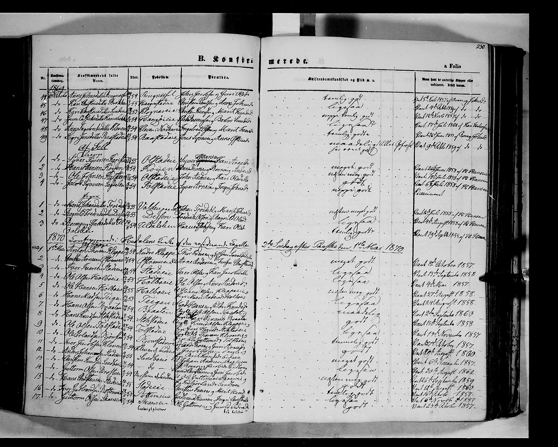 Vågå prestekontor, SAH/PREST-076/H/Ha/Haa/L0006: Parish register (official) no. 6 /1, 1856-1872, p. 230