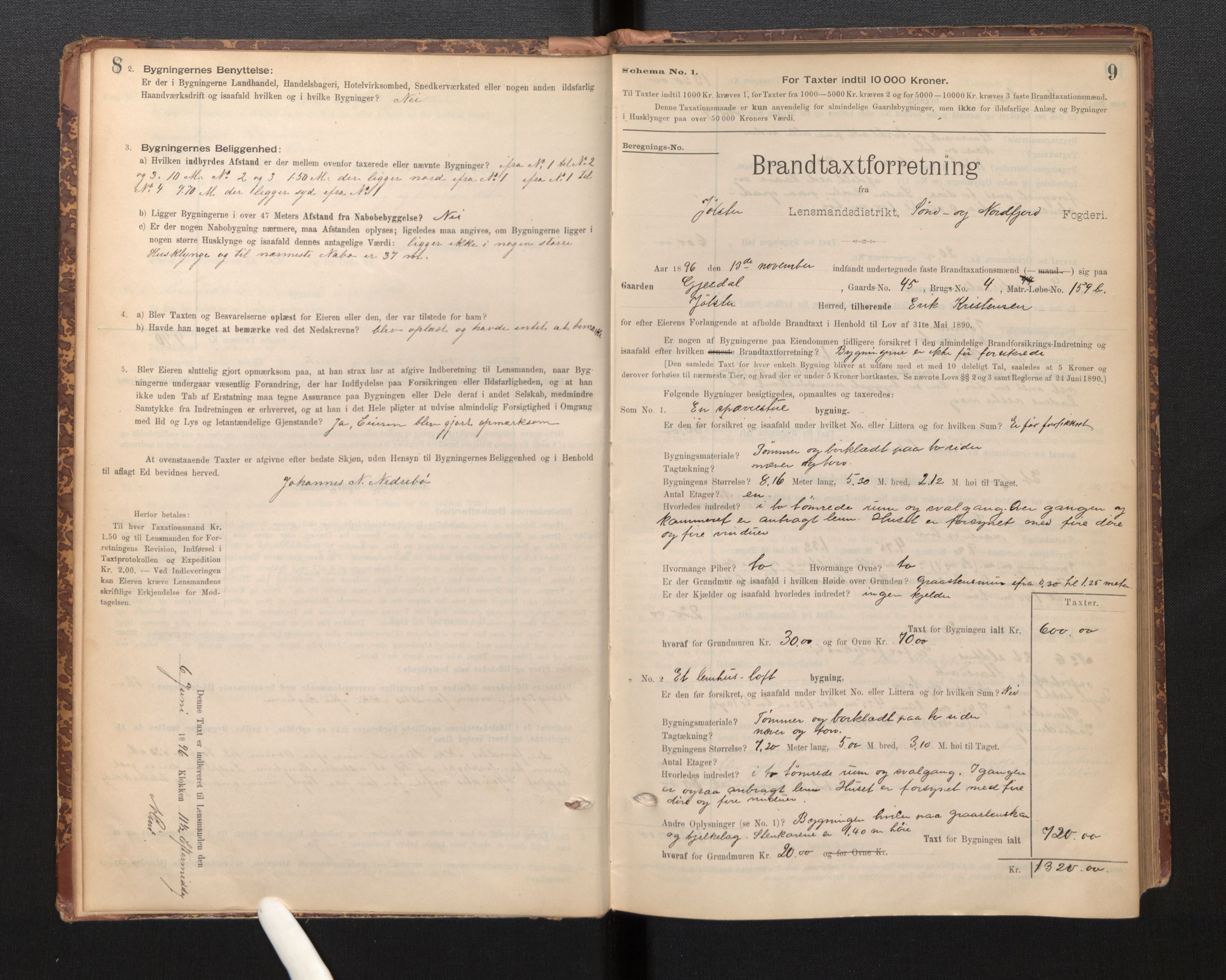 Lensmannen i Jølster, SAB/A-28701/0012/L0004: Branntakstprotokoll, skjematakst, 1895-1923, p. 8-9