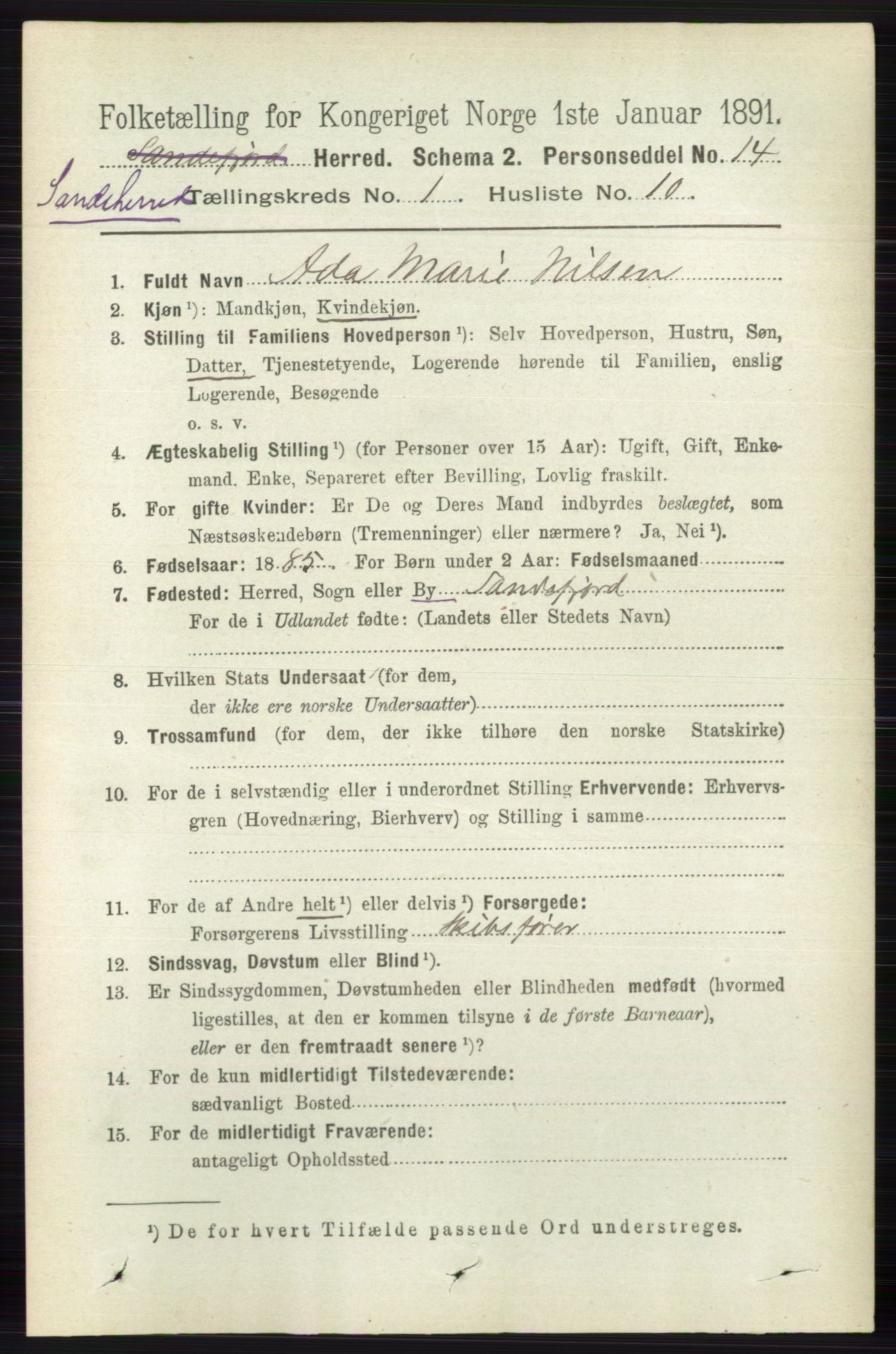 RA, 1891 census for 0724 Sandeherred, 1891, p. 248