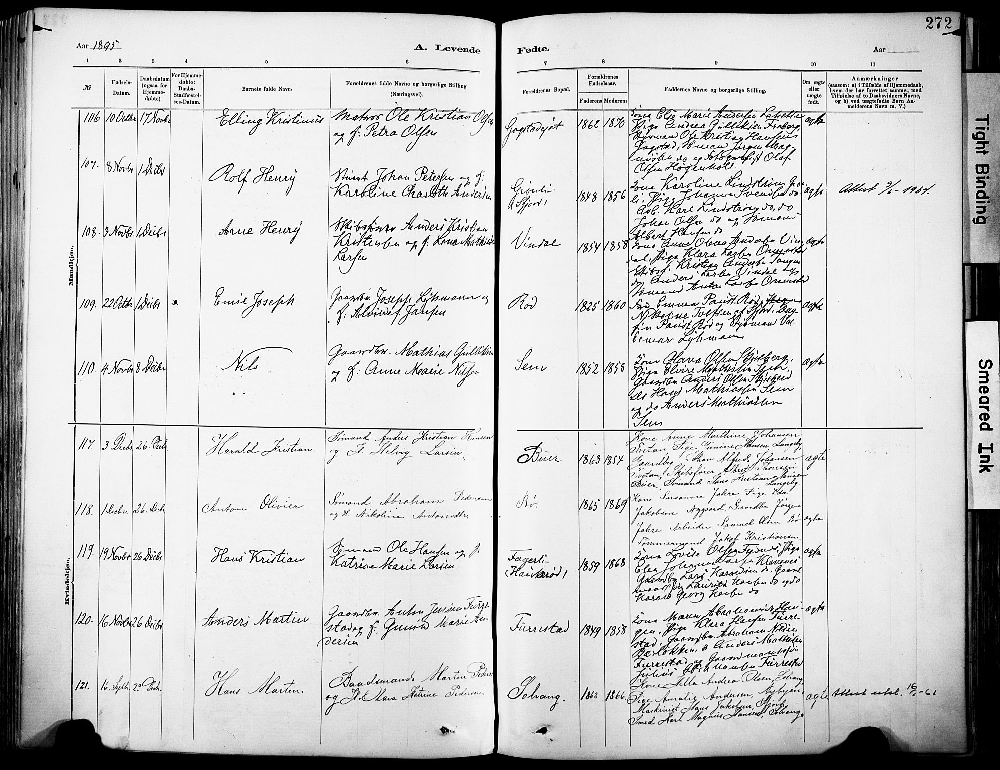 Sandar kirkebøker, SAKO/A-243/F/Fa/L0012: Parish register (official) no. 12, 1883-1895, p. 272
