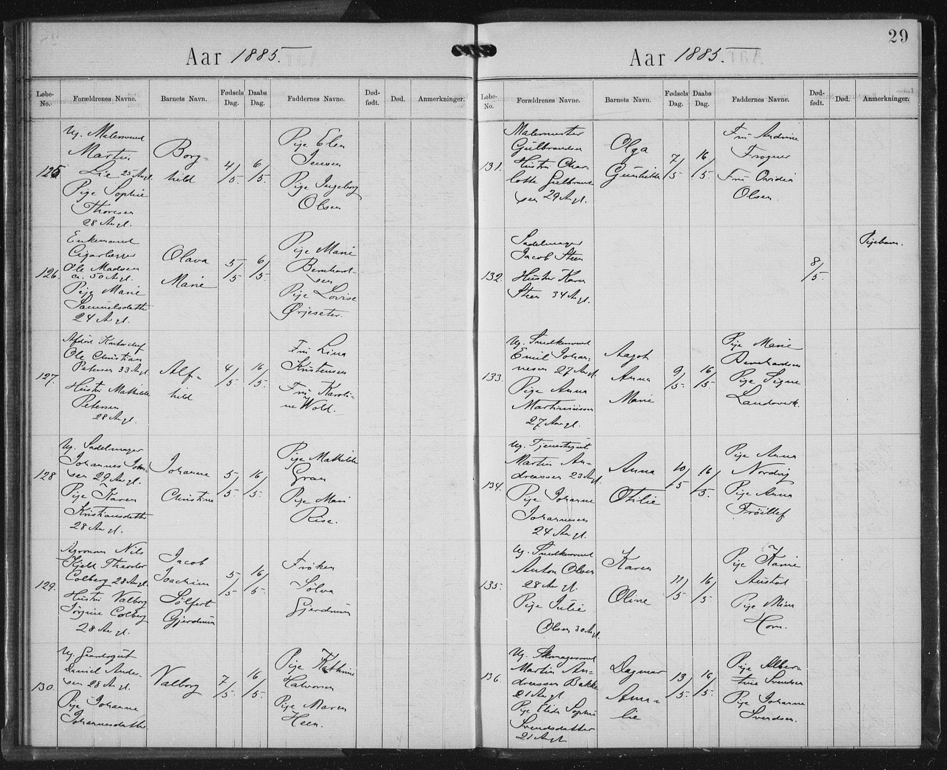 Rikshospitalet prestekontor Kirkebøker, SAO/A-10309b/K/L0003/0002: Baptism register no. 3.2, 1884-1889, p. 29