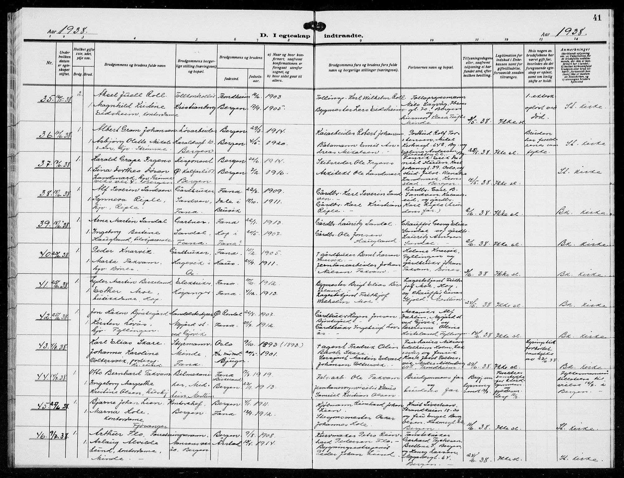 Birkeland Sokneprestembete, AV/SAB-A-74601/H/Hab: Parish register (copy) no. A 11, 1932-1939, p. 41