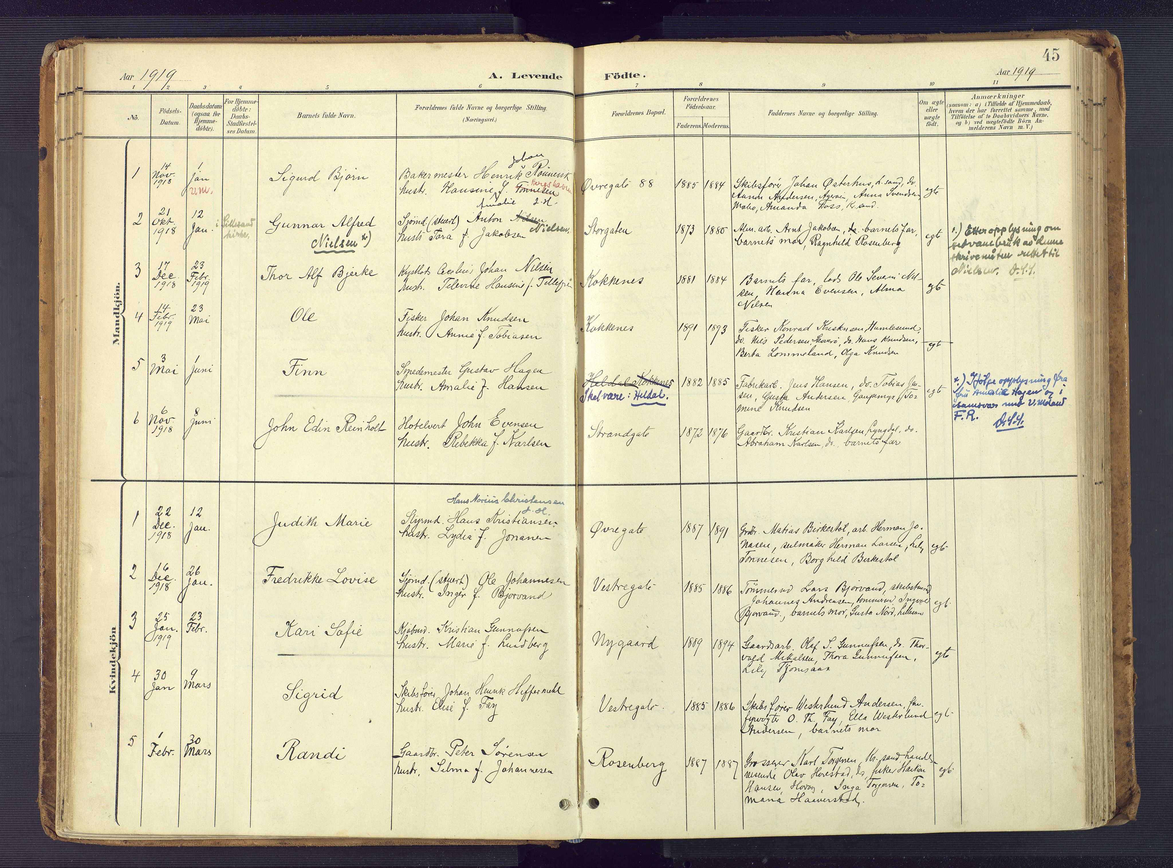 Vestre Moland sokneprestkontor, AV/SAK-1111-0046/F/Fa/Faa/L0002: Parish register (official) no. A 2, 1900-1926, p. 45