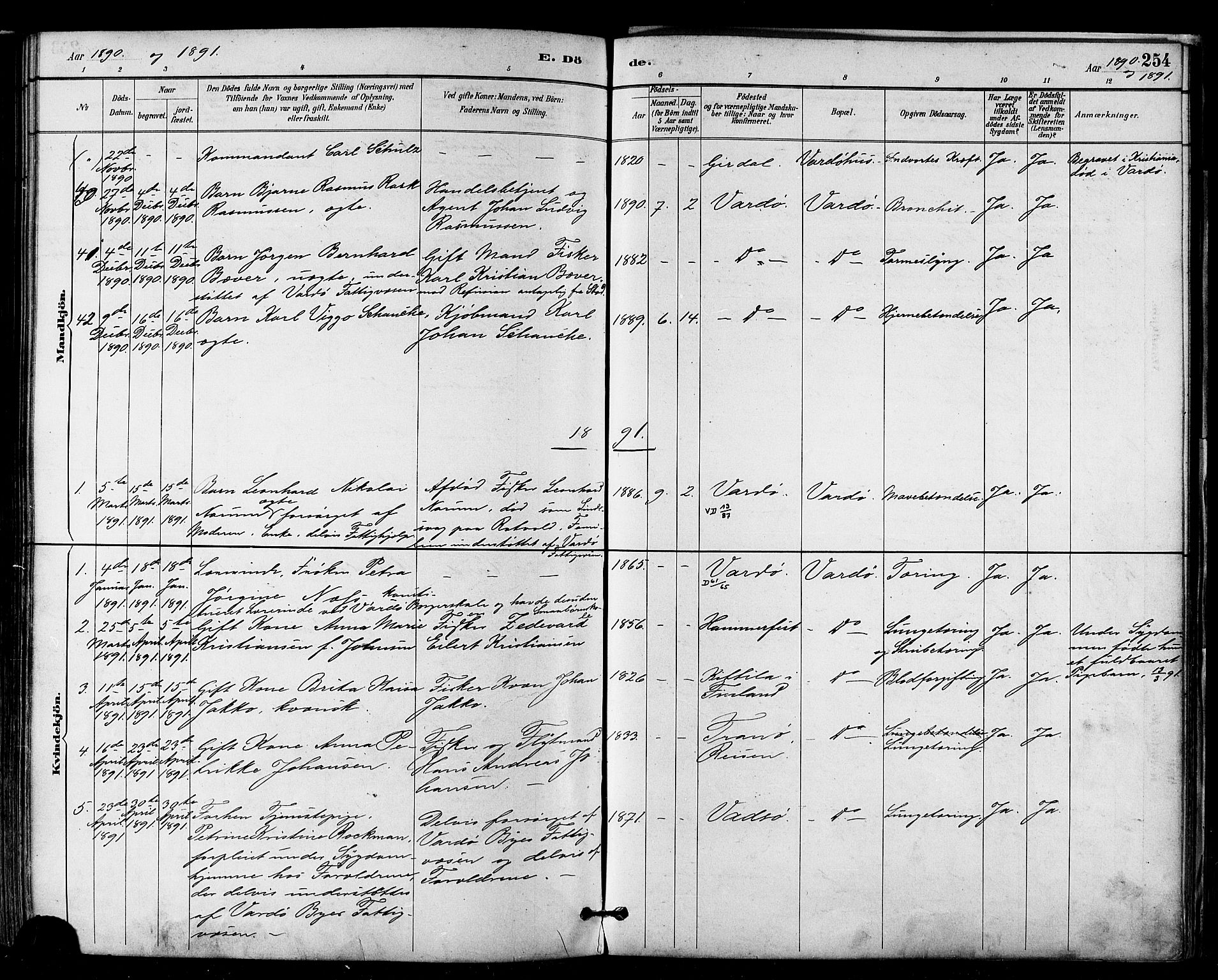 Vardø sokneprestkontor, SATØ/S-1332/H/Ha/L0007kirke: Parish register (official) no. 7, 1886-1897, p. 254