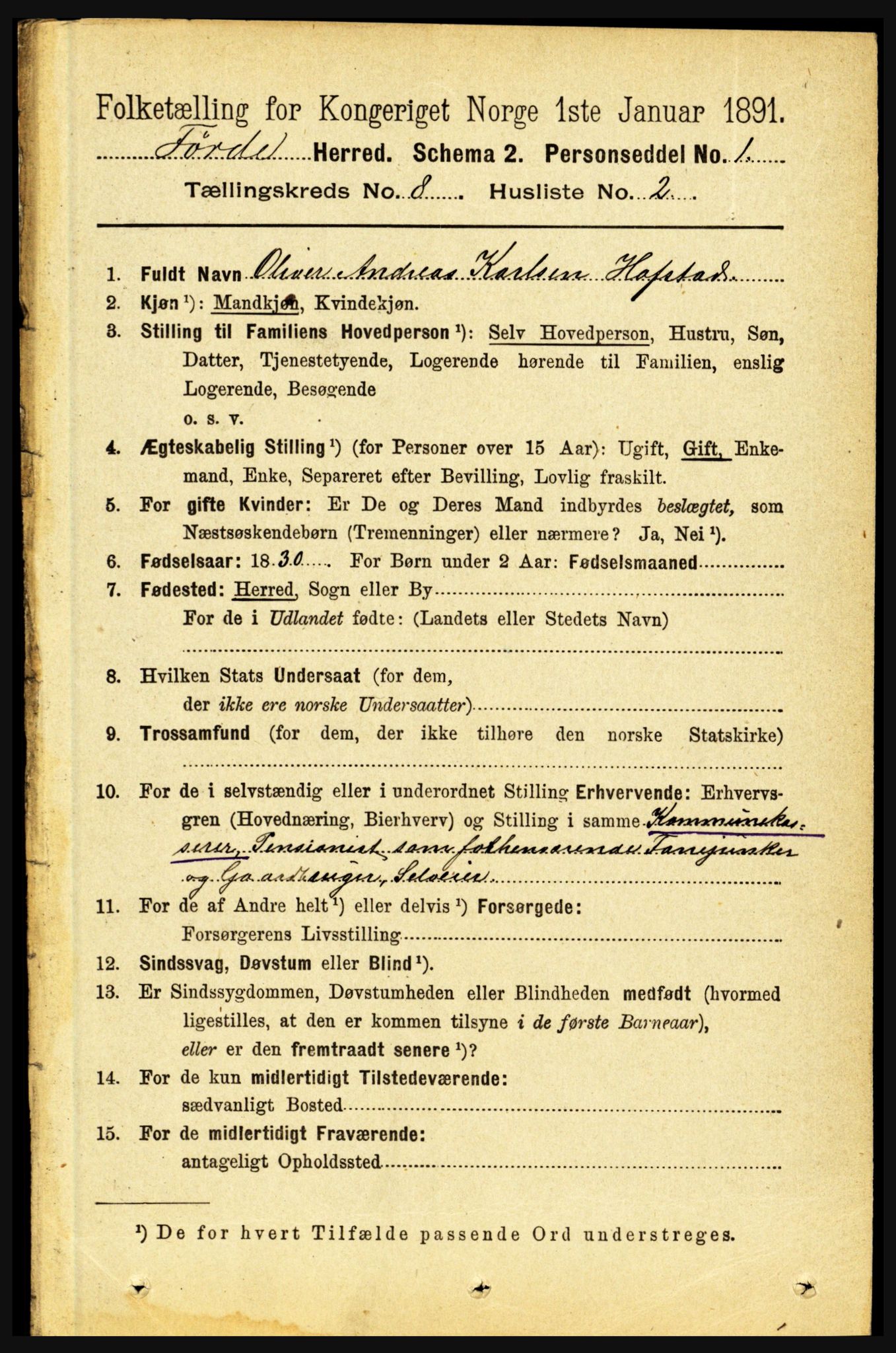 RA, 1891 census for 1432 Førde, 1891, p. 2881
