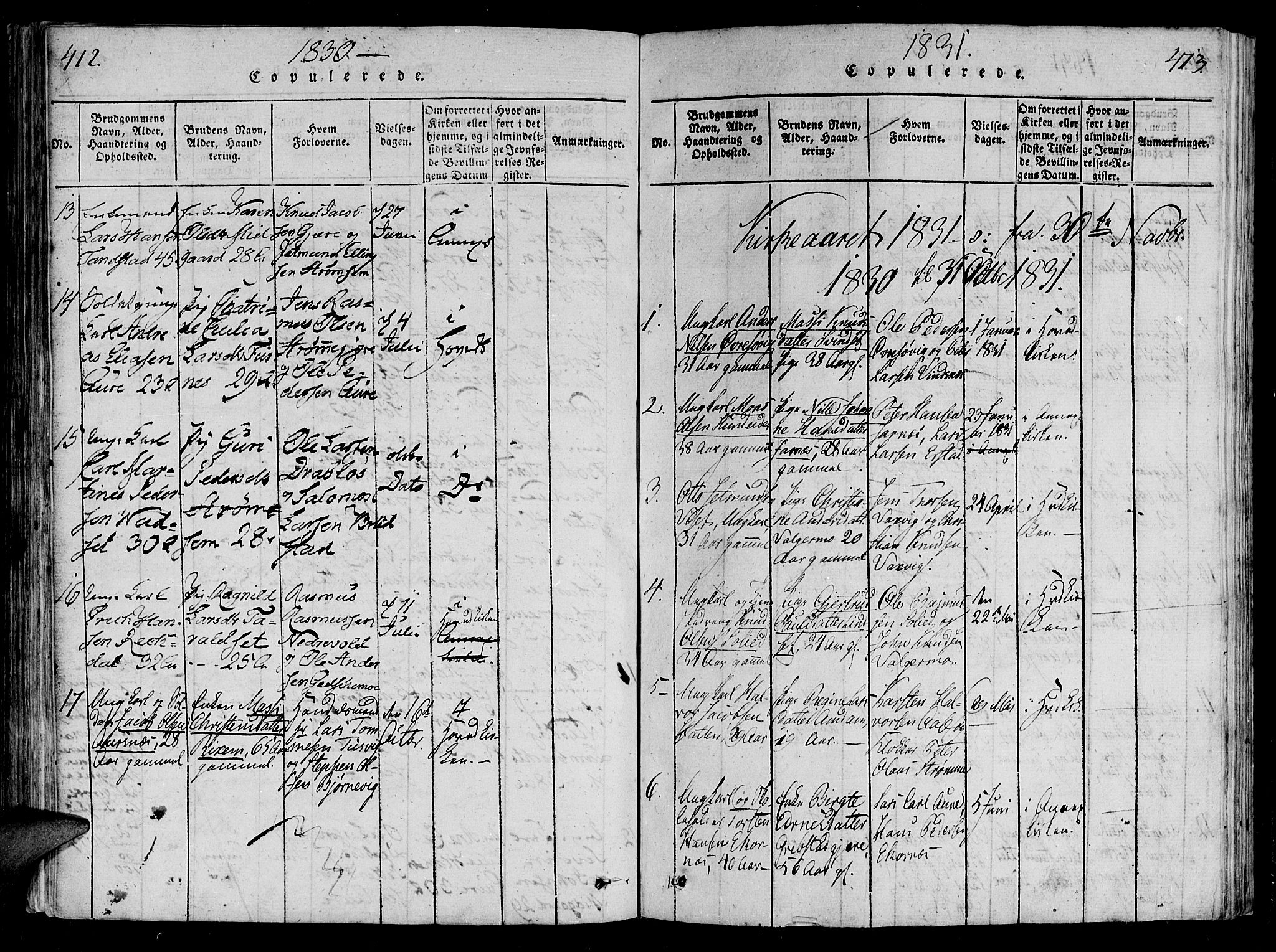 Ministerialprotokoller, klokkerbøker og fødselsregistre - Møre og Romsdal, SAT/A-1454/522/L0310: Parish register (official) no. 522A05, 1816-1832, p. 412-413