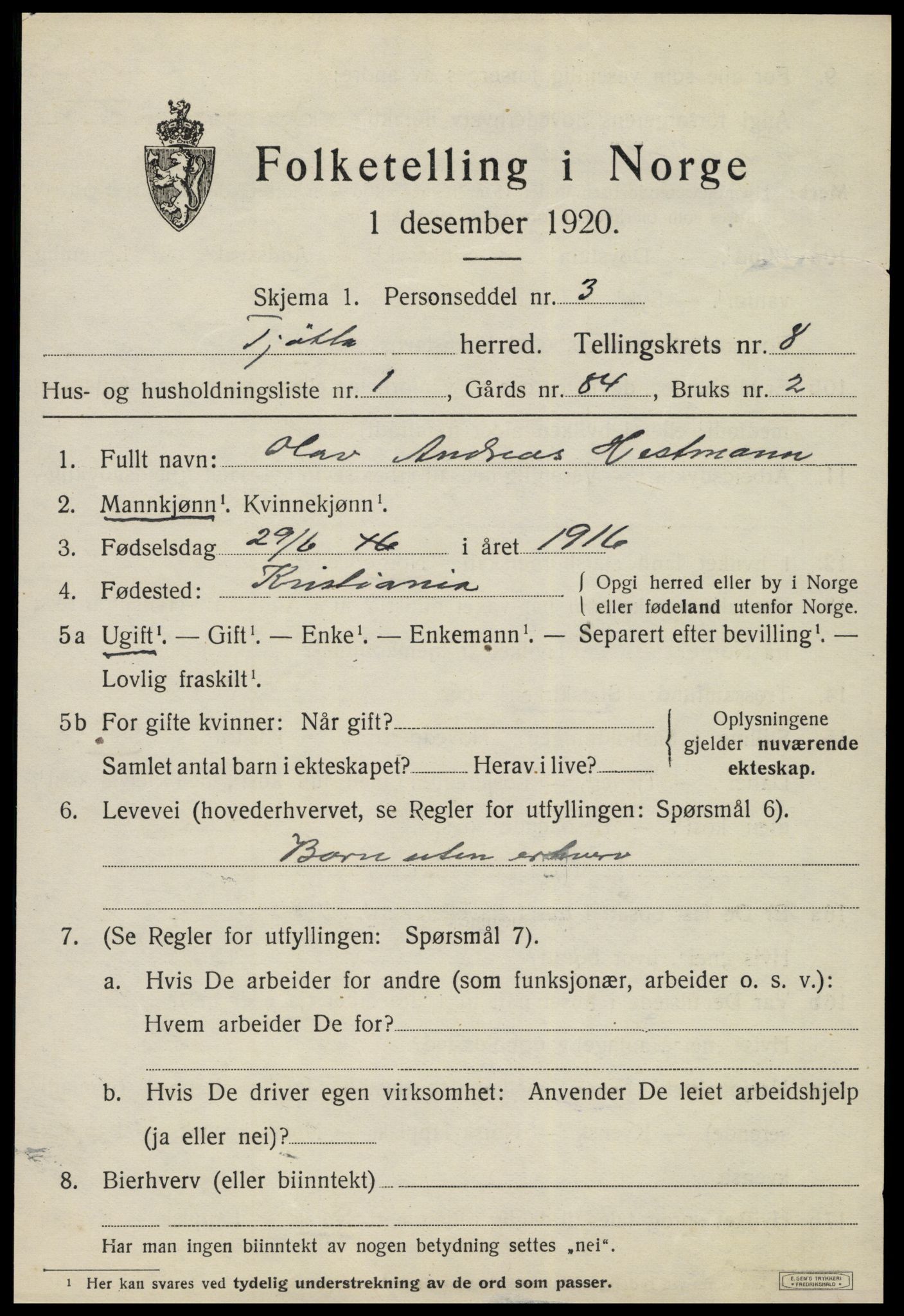 SAT, 1920 census for Tjøtta, 1920, p. 3425