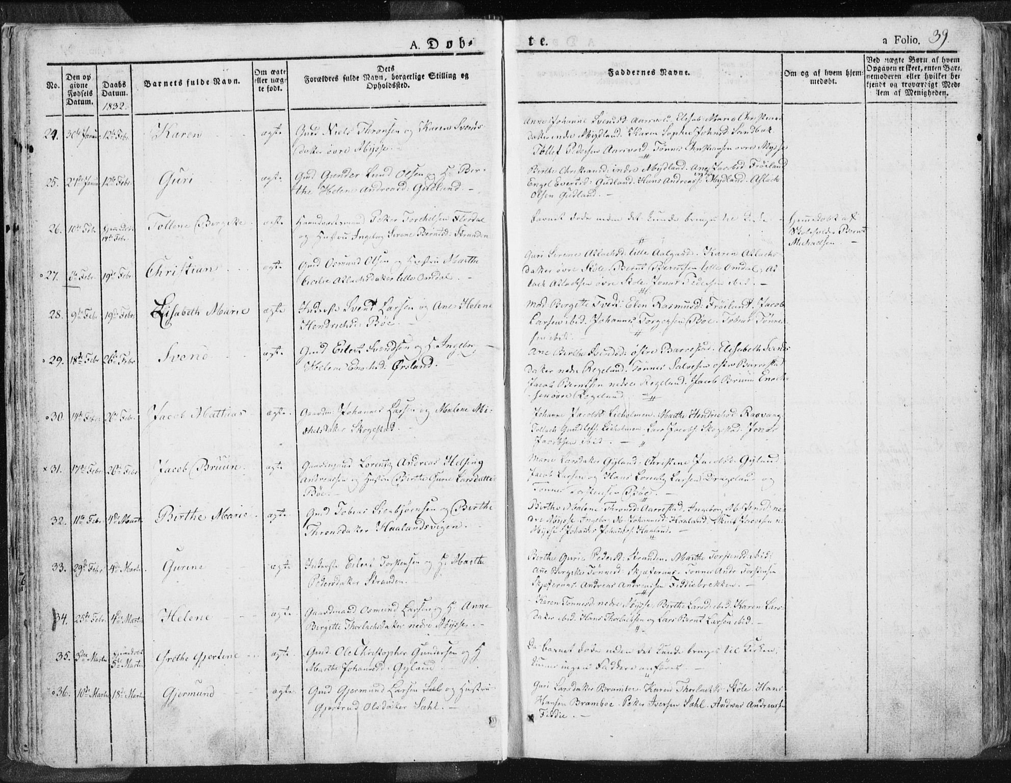 Sokndal sokneprestkontor, AV/SAST-A-101808: Parish register (official) no. A 7.1, 1826-1842, p. 39