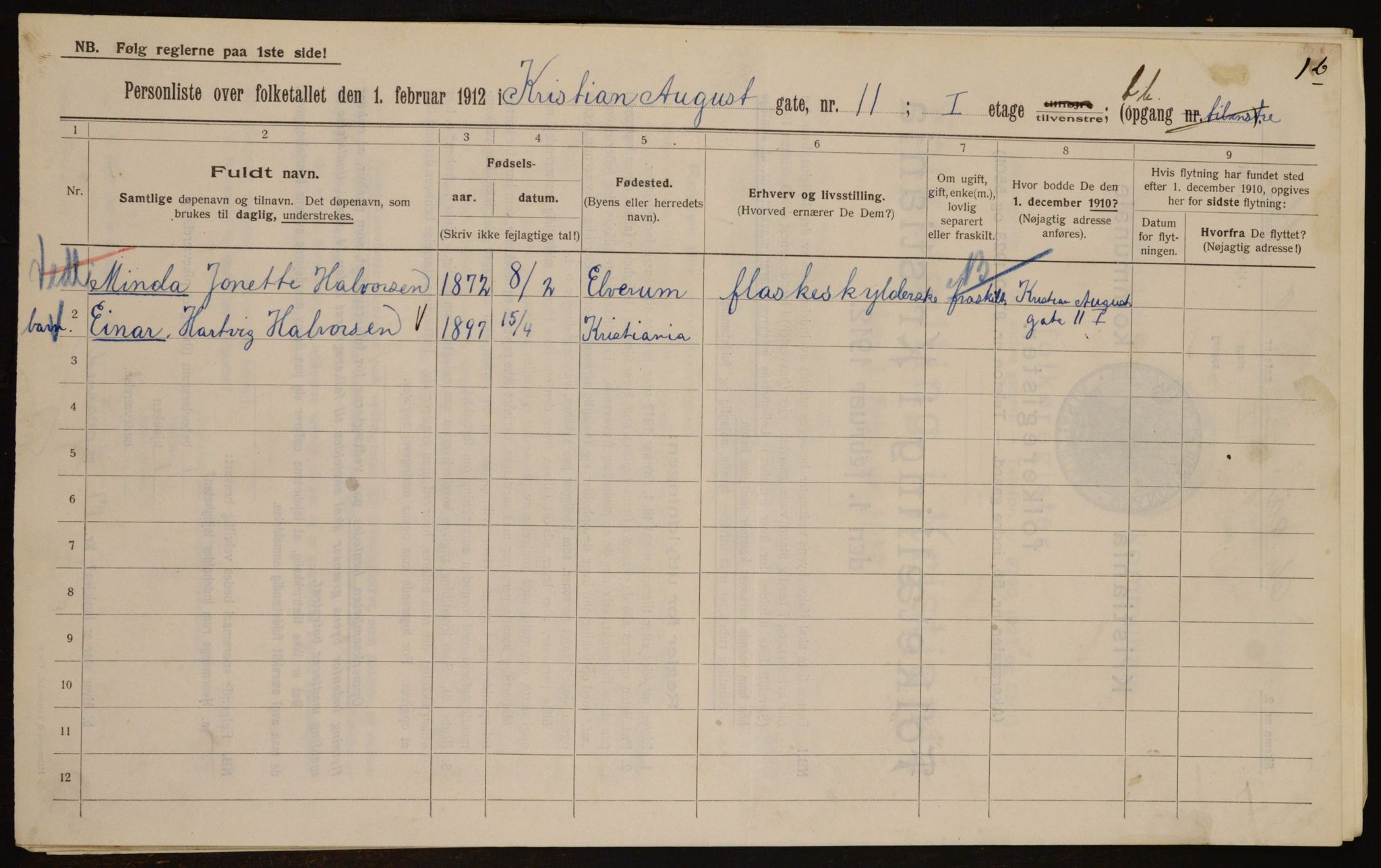 OBA, Municipal Census 1912 for Kristiania, 1912, p. 54277