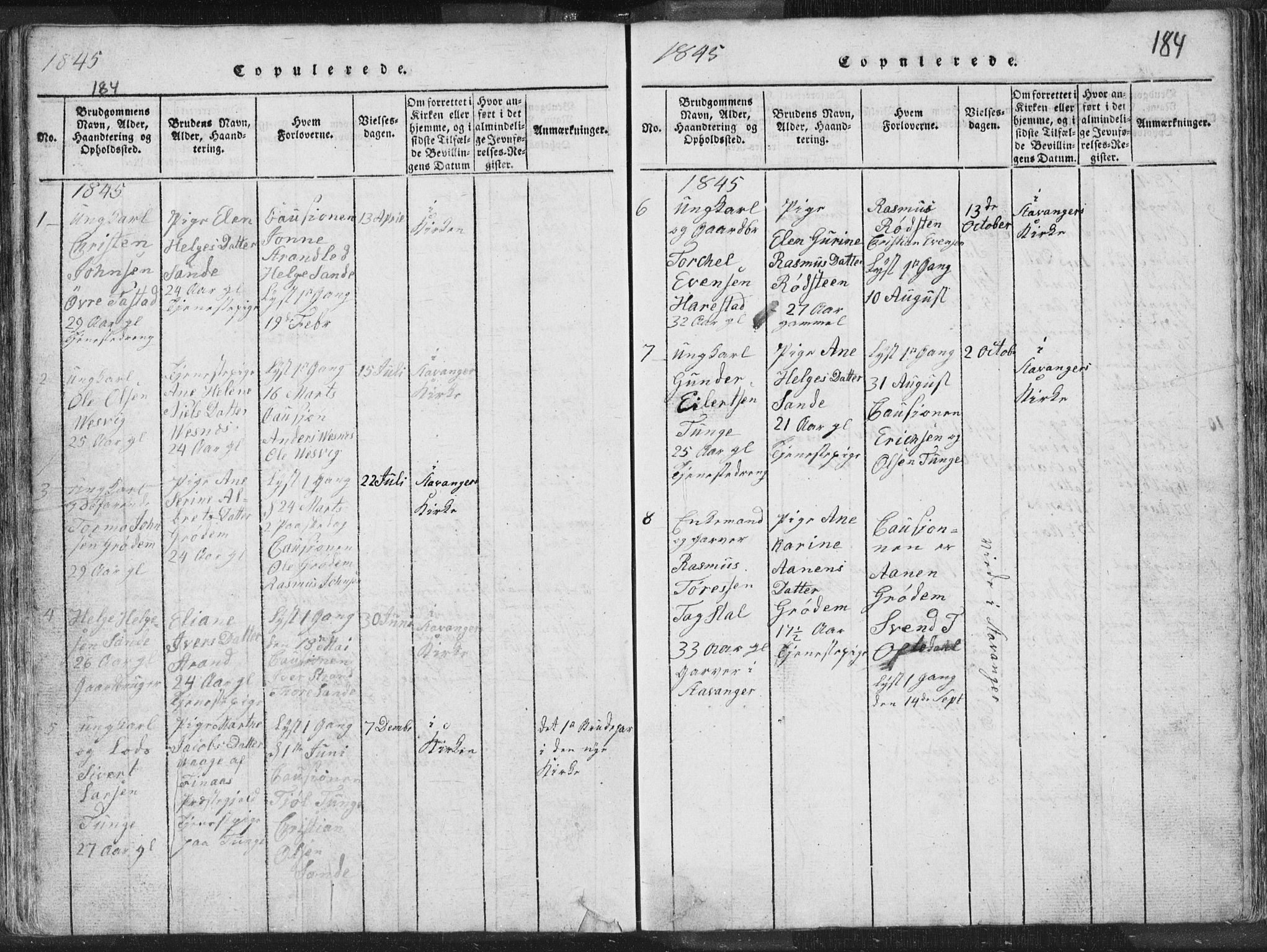 Hetland sokneprestkontor, AV/SAST-A-101826/30/30BA/L0001: Parish register (official) no. A 1, 1816-1856, p. 184