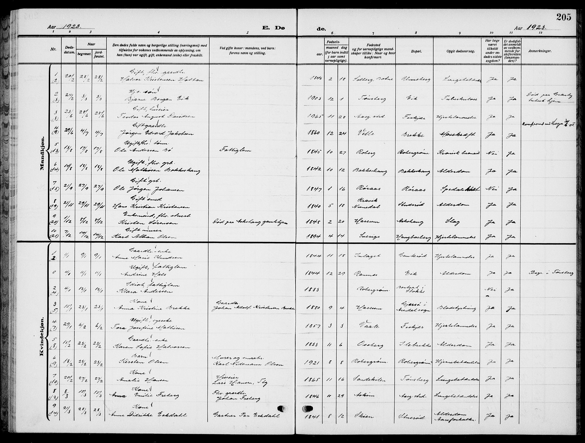 Sem kirkebøker, SAKO/A-5/G/Gb/L0004: Parish register (copy) no. II 4, 1914-1937, p. 205