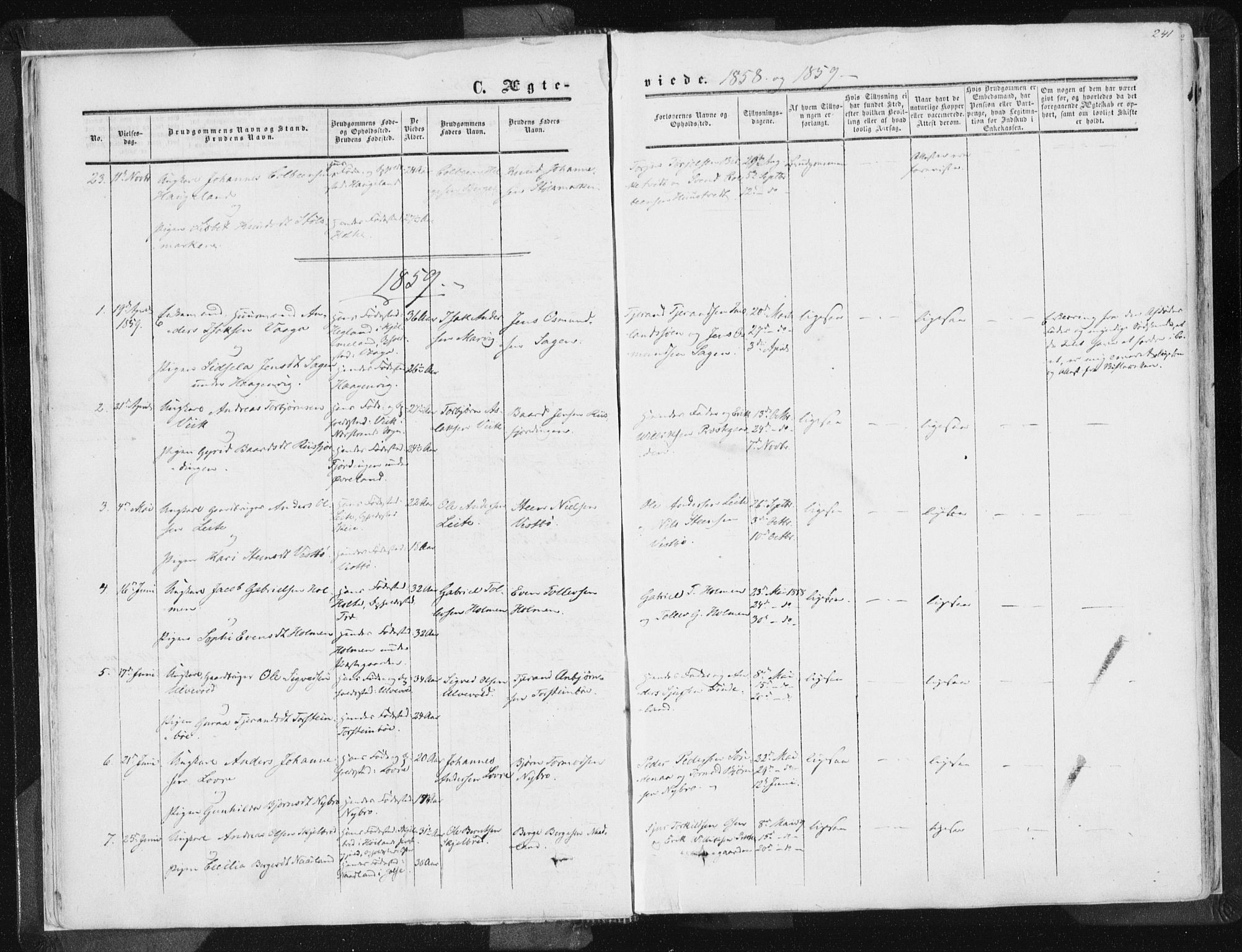 Vikedal sokneprestkontor, AV/SAST-A-101840/01/IV: Parish register (official) no. A 6.2, 1851-1867, p. 241