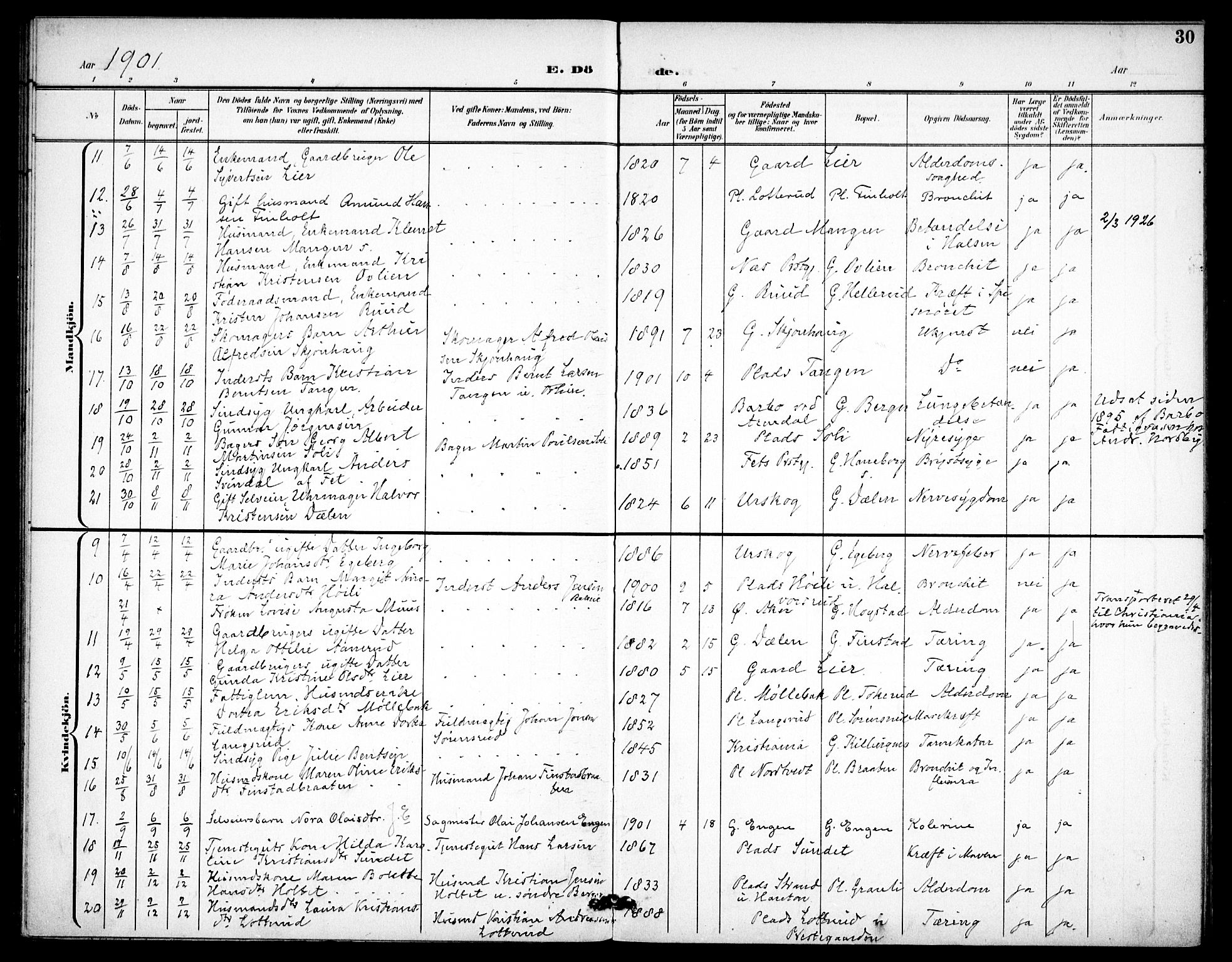 Aurskog prestekontor Kirkebøker, SAO/A-10304a/F/Fa/L0013: Parish register (official) no. I 13, 1900-1910, p. 30