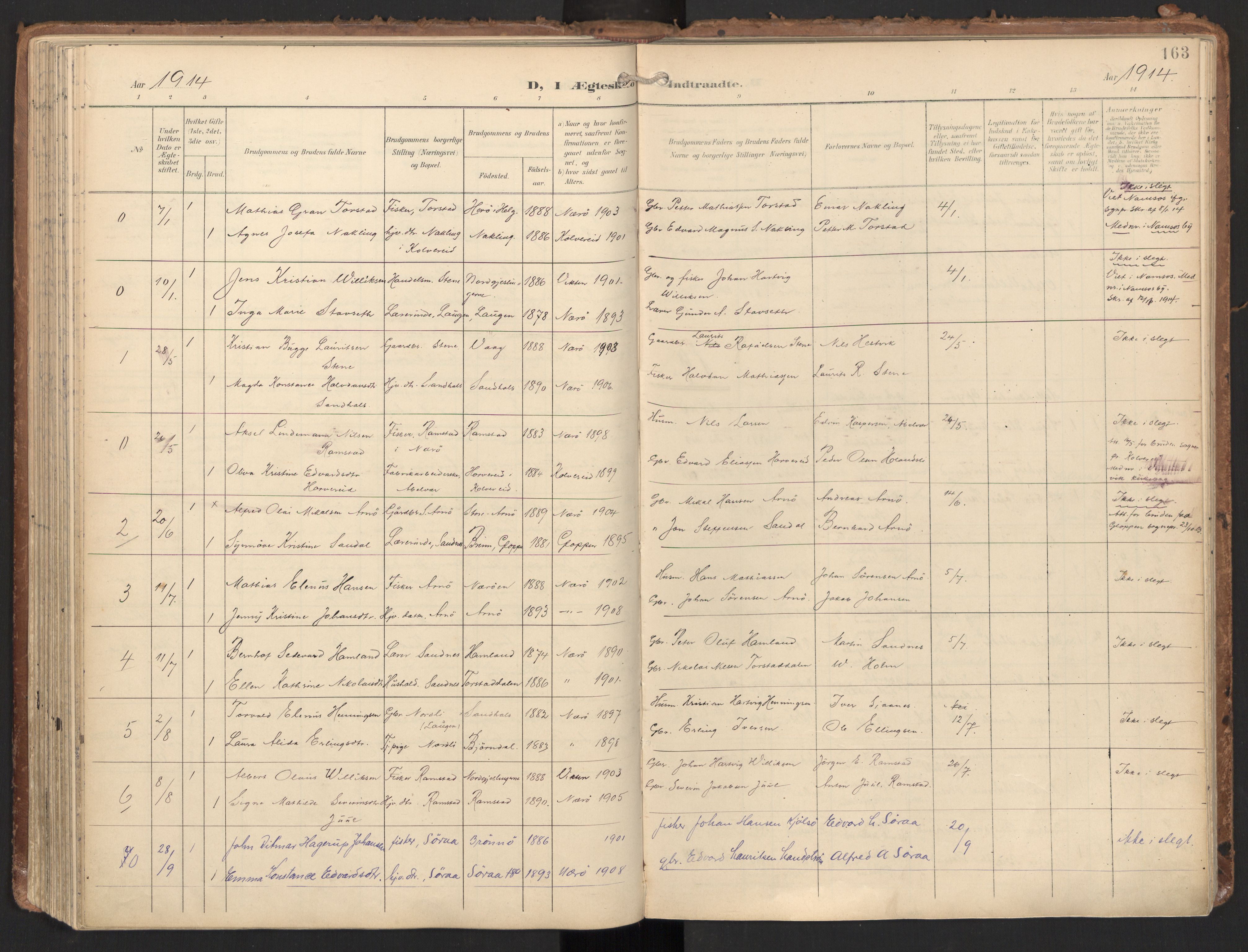 Ministerialprotokoller, klokkerbøker og fødselsregistre - Nord-Trøndelag, AV/SAT-A-1458/784/L0677: Parish register (official) no. 784A12, 1900-1920, p. 163