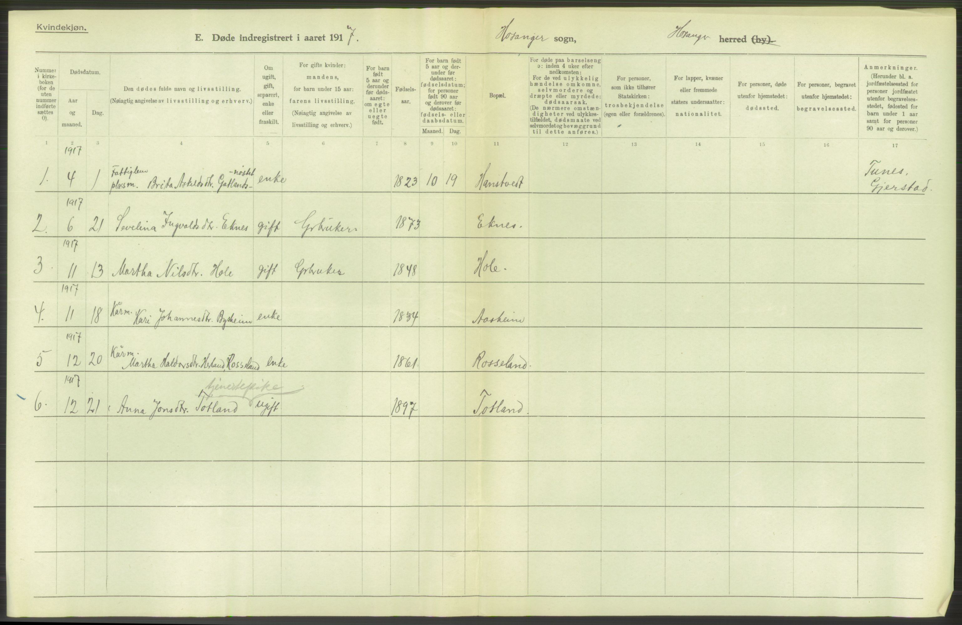 Statistisk sentralbyrå, Sosiodemografiske emner, Befolkning, RA/S-2228/D/Df/Dfb/Dfbg/L0036: S. Bergenhus amt: Døde, dødfødte. Bygder., 1917, p. 344