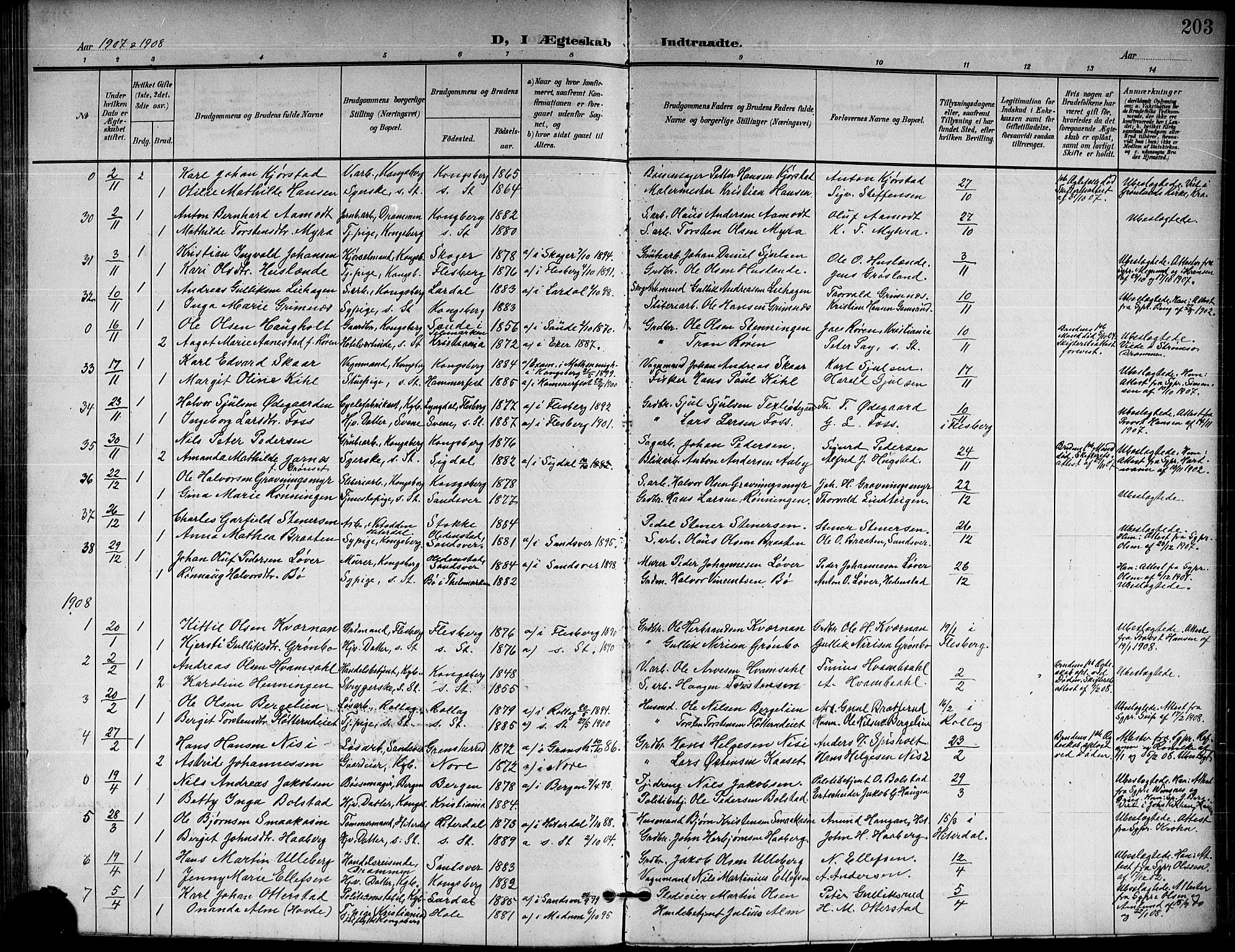 Kongsberg kirkebøker, AV/SAKO-A-22/G/Ga/L0007: Parish register (copy) no. 7, 1901-1915, p. 203