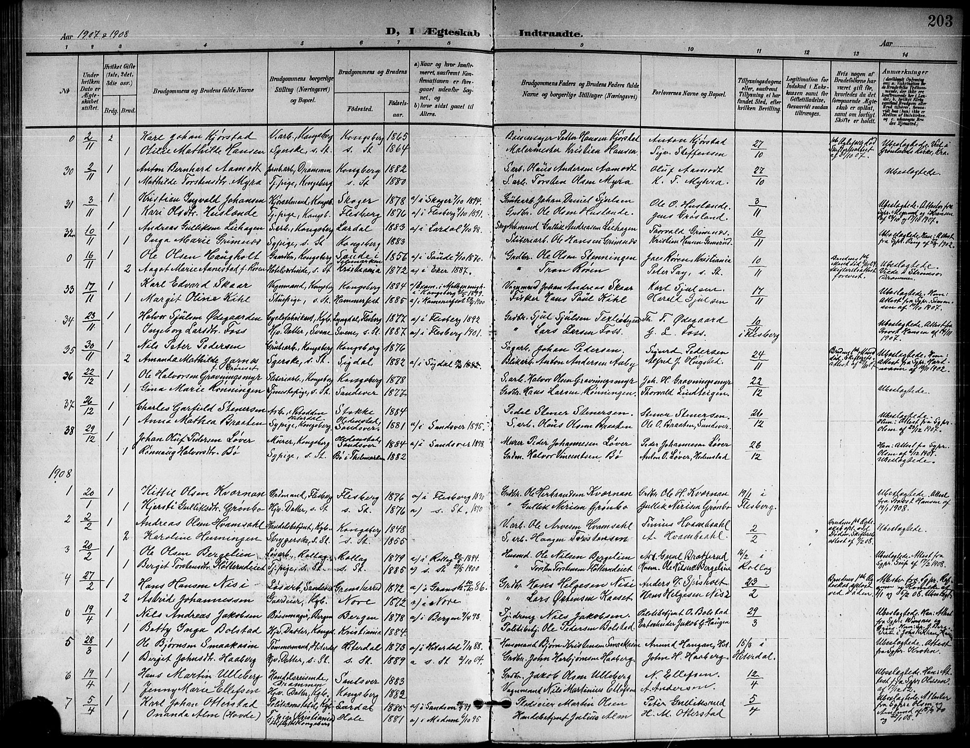 Kongsberg kirkebøker, SAKO/A-22/G/Ga/L0007: Parish register (copy) no. 7, 1901-1915, p. 203