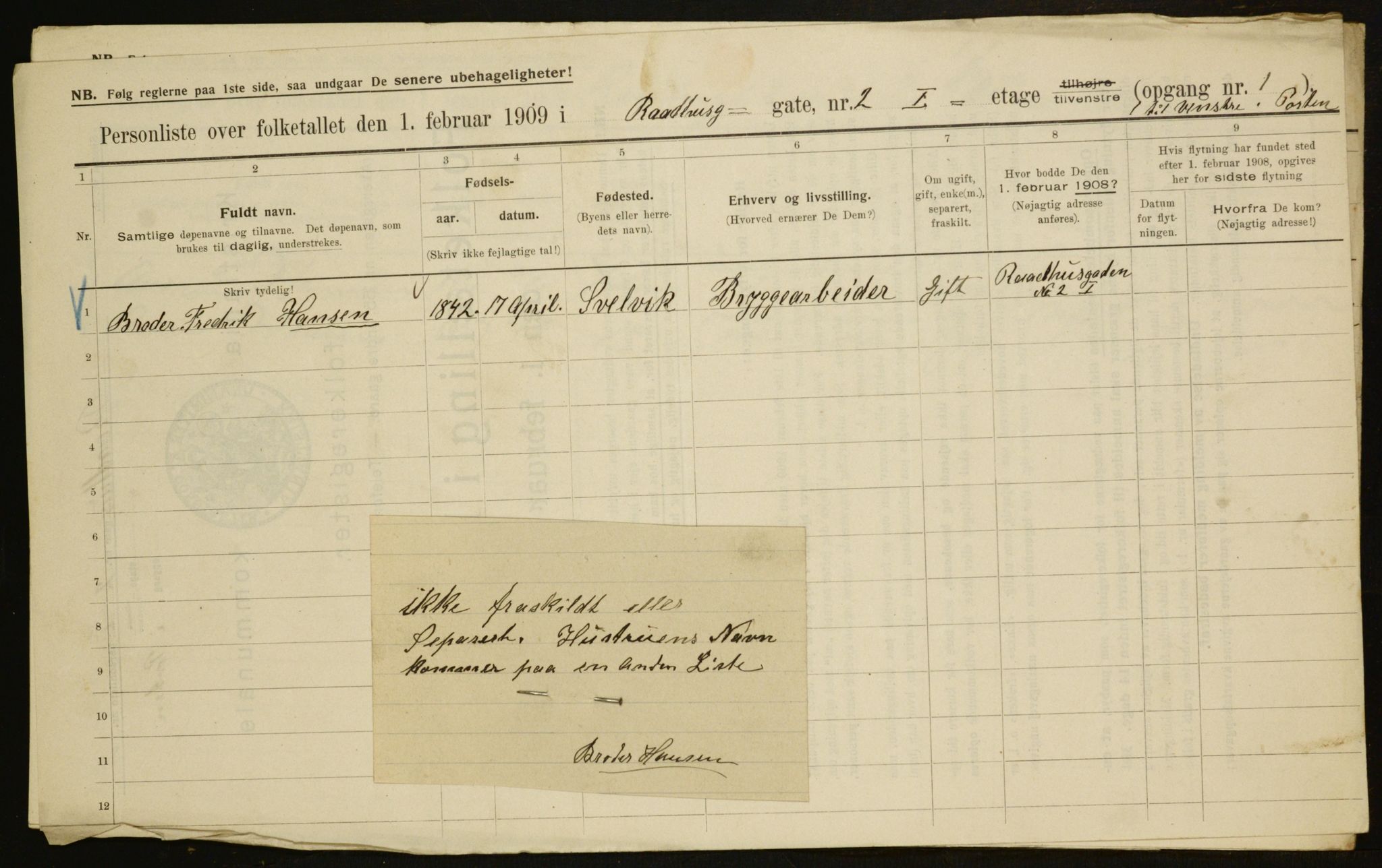 OBA, Municipal Census 1909 for Kristiania, 1909, p. 78262