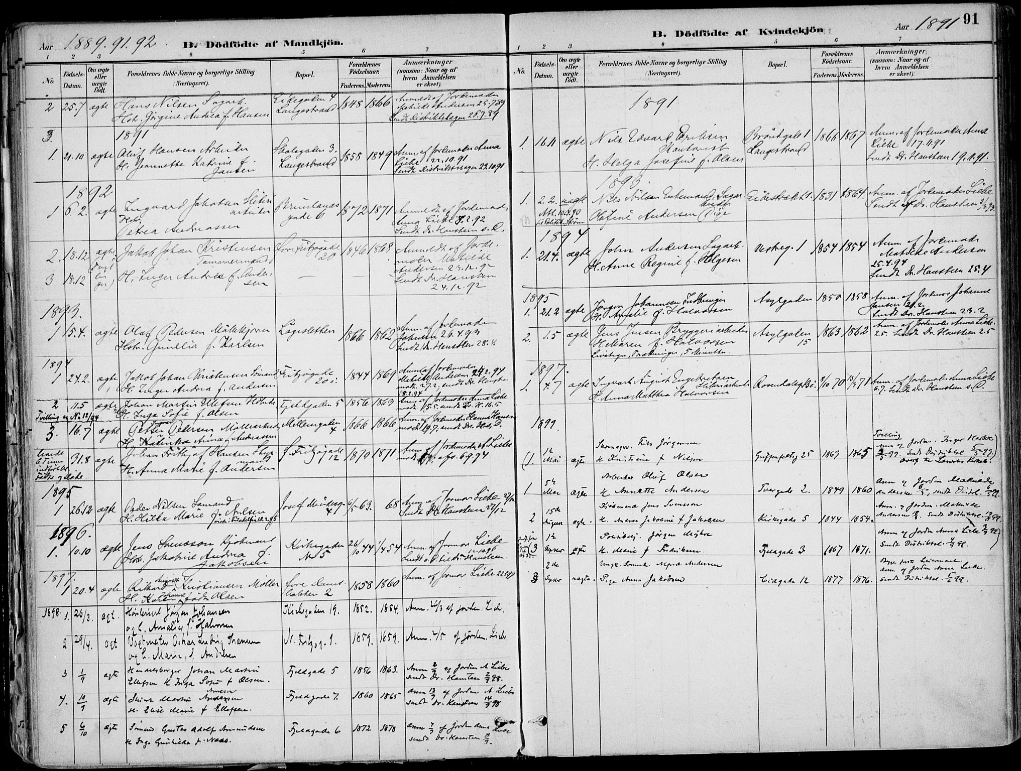 Larvik kirkebøker, AV/SAKO-A-352/F/Fb/L0004: Parish register (official) no. II 4, 1884-1902, p. 91