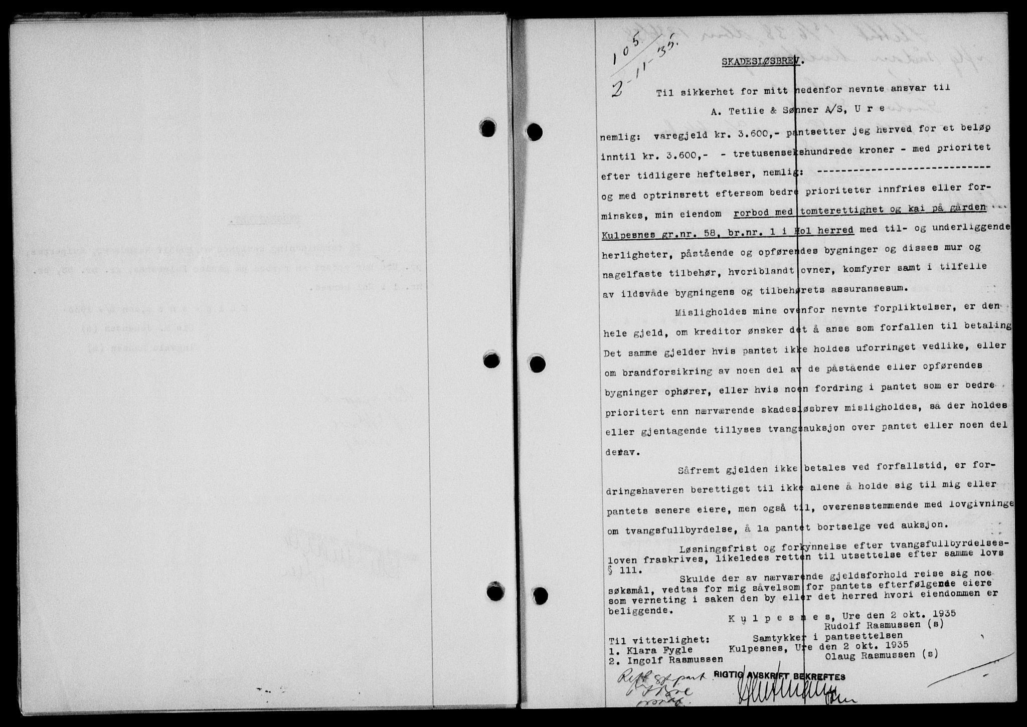 Lofoten sorenskriveri, AV/SAT-A-0017/1/2/2C/L0032b: Mortgage book no. 32b, 1935-1935, Deed date: 02.11.1935