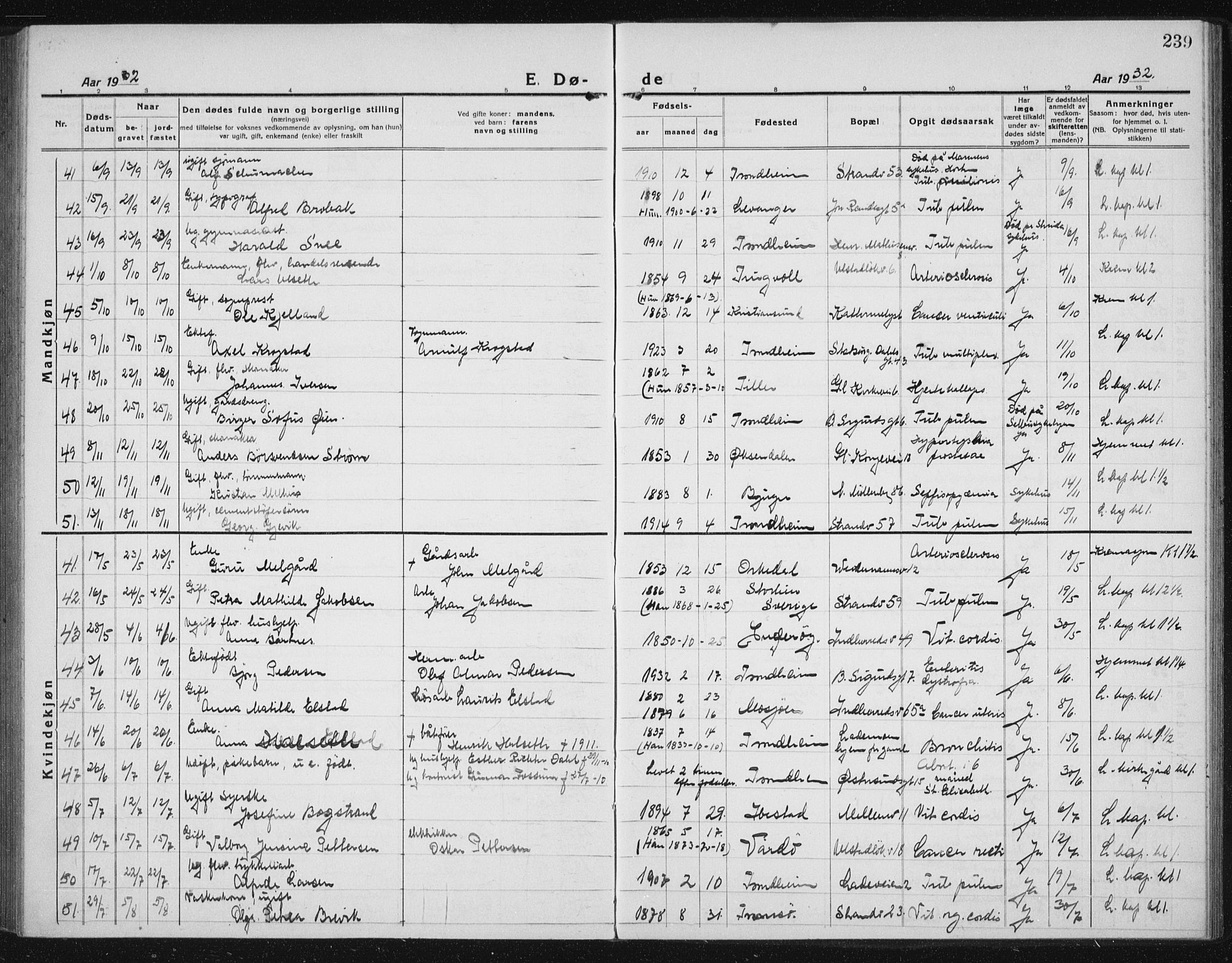 Ministerialprotokoller, klokkerbøker og fødselsregistre - Sør-Trøndelag, AV/SAT-A-1456/605/L0260: Parish register (copy) no. 605C07, 1922-1942, p. 239