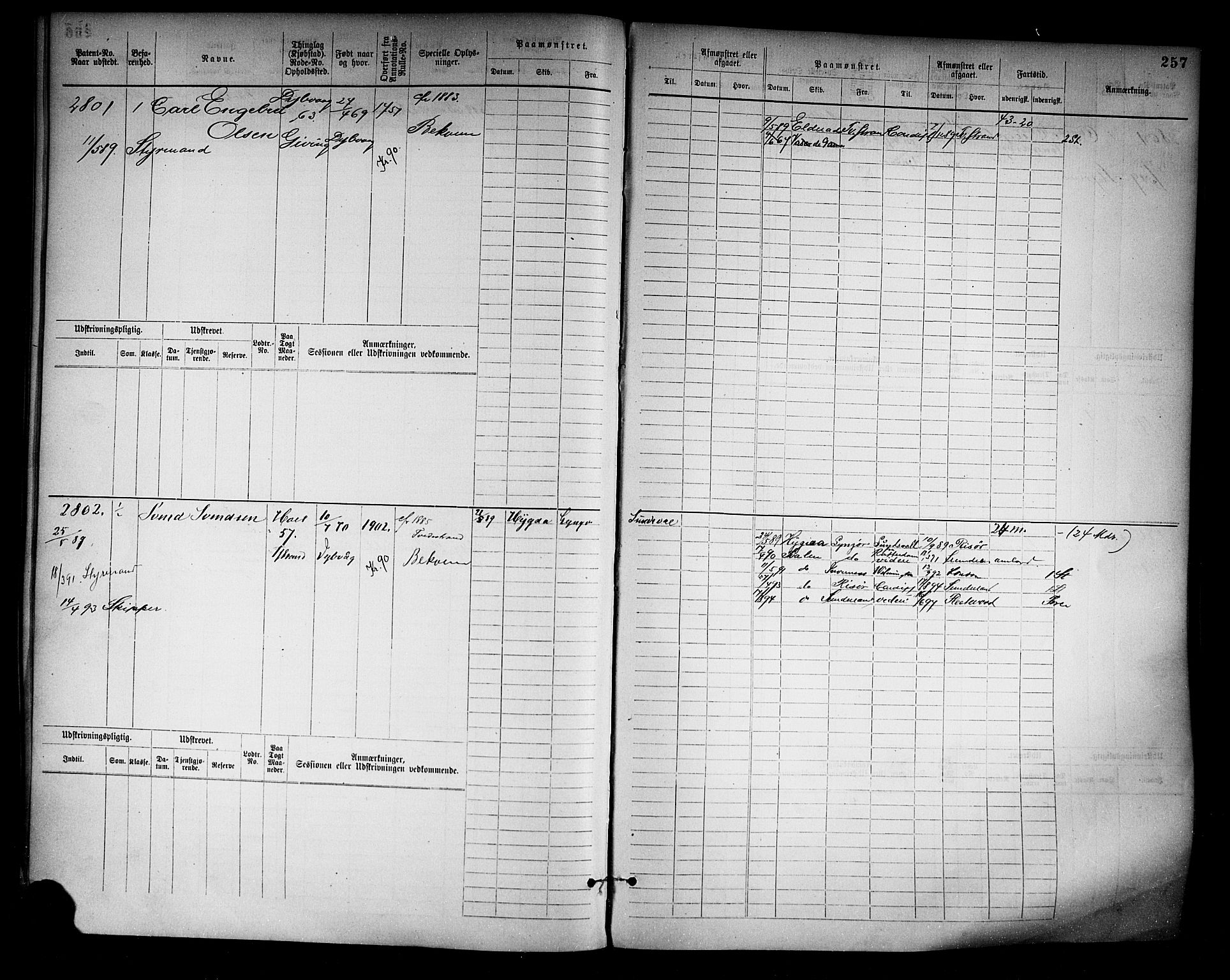 Tvedestrand mønstringskrets, AV/SAK-2031-0011/F/Fb/L0004: Hovedrulle A nr 2289-3056, R-5, 1880-1910, p. 264