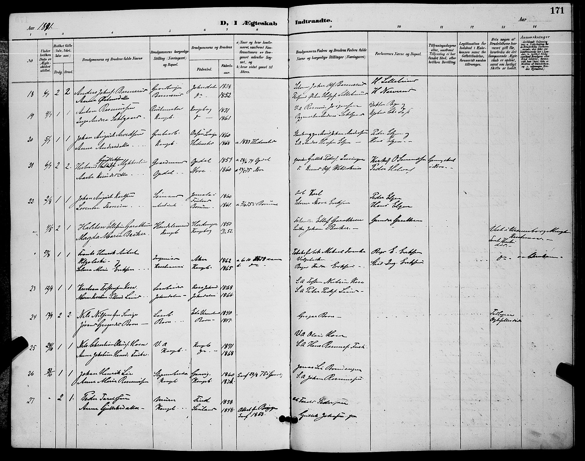 Kongsberg kirkebøker, AV/SAKO-A-22/G/Ga/L0006: Parish register (copy) no. 6, 1890-1901, p. 171