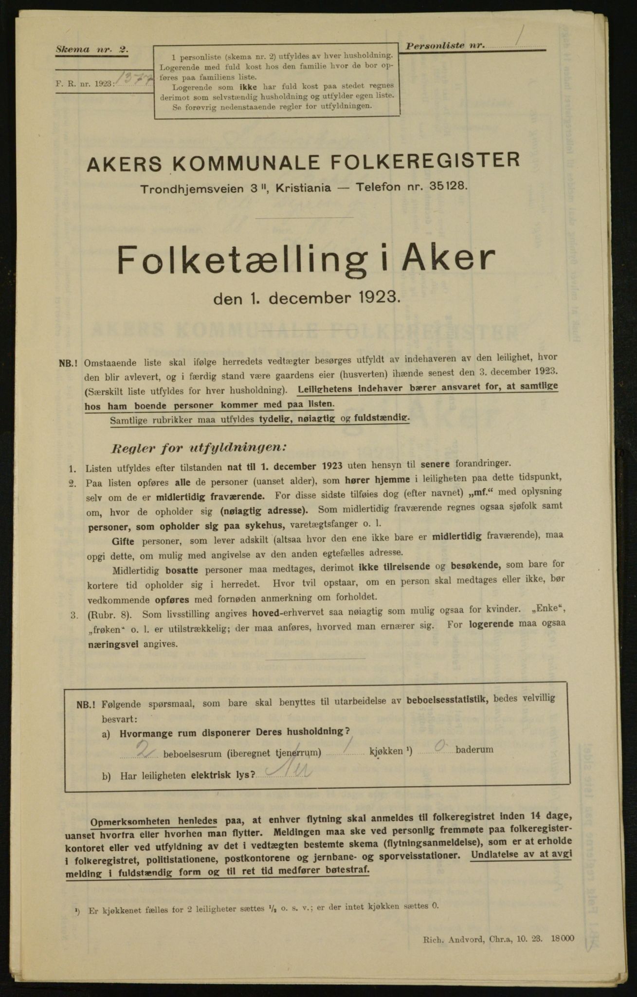 , Municipal Census 1923 for Aker, 1923, p. 31109