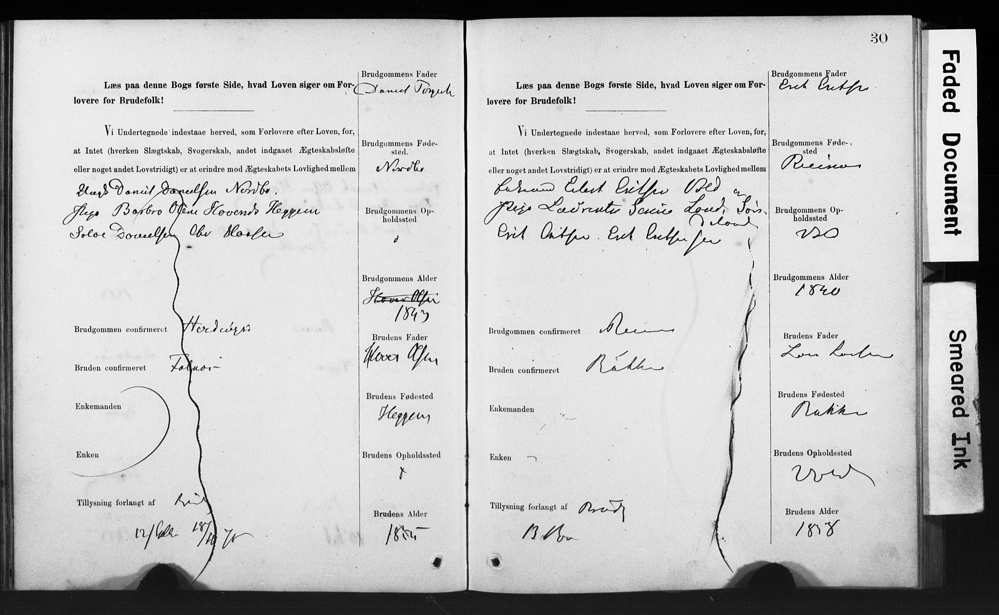 Rennesøy sokneprestkontor, AV/SAST-A -101827/I/Ie/L0001: Banns register no. 1, 1873-1898, p. 30