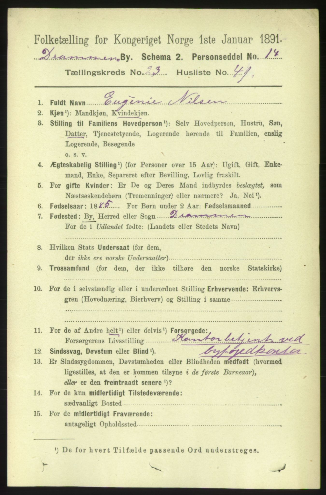 RA, 1891 census for 0602 Drammen, 1891, p. 14708