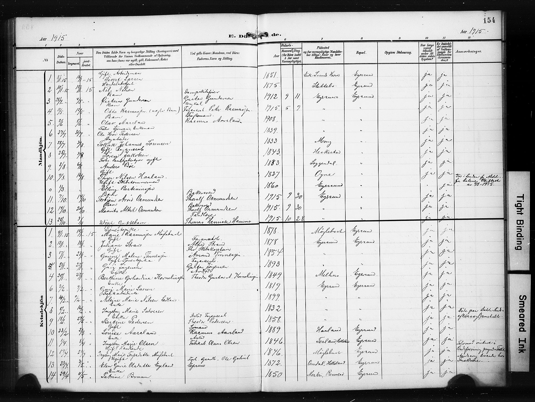 Eigersund sokneprestkontor, SAST/A-101807/S09/L0012: Parish register (copy) no. B 12, 1908-1930, p. 154