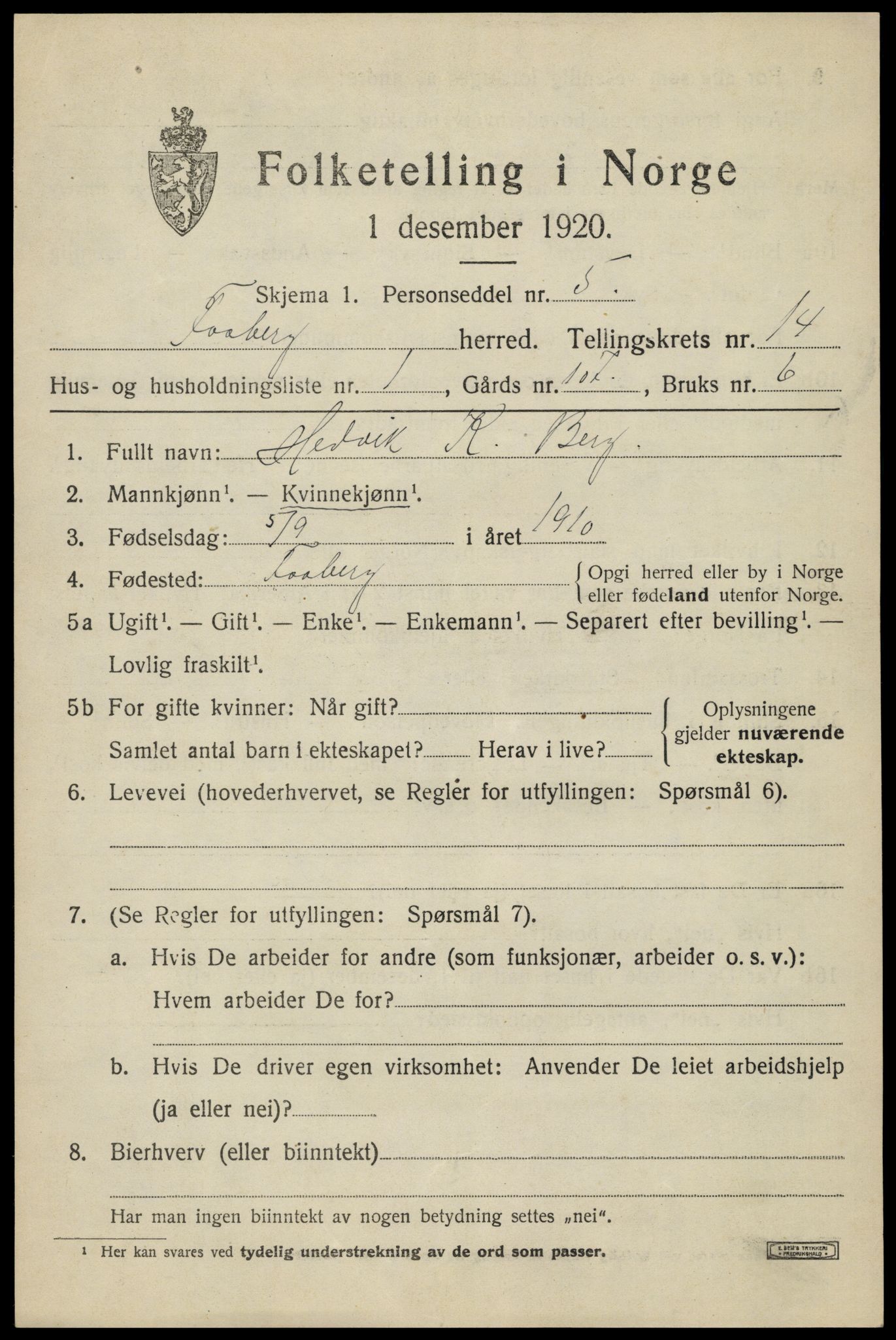 SAH, 1920 census for Fåberg, 1920, p. 14800