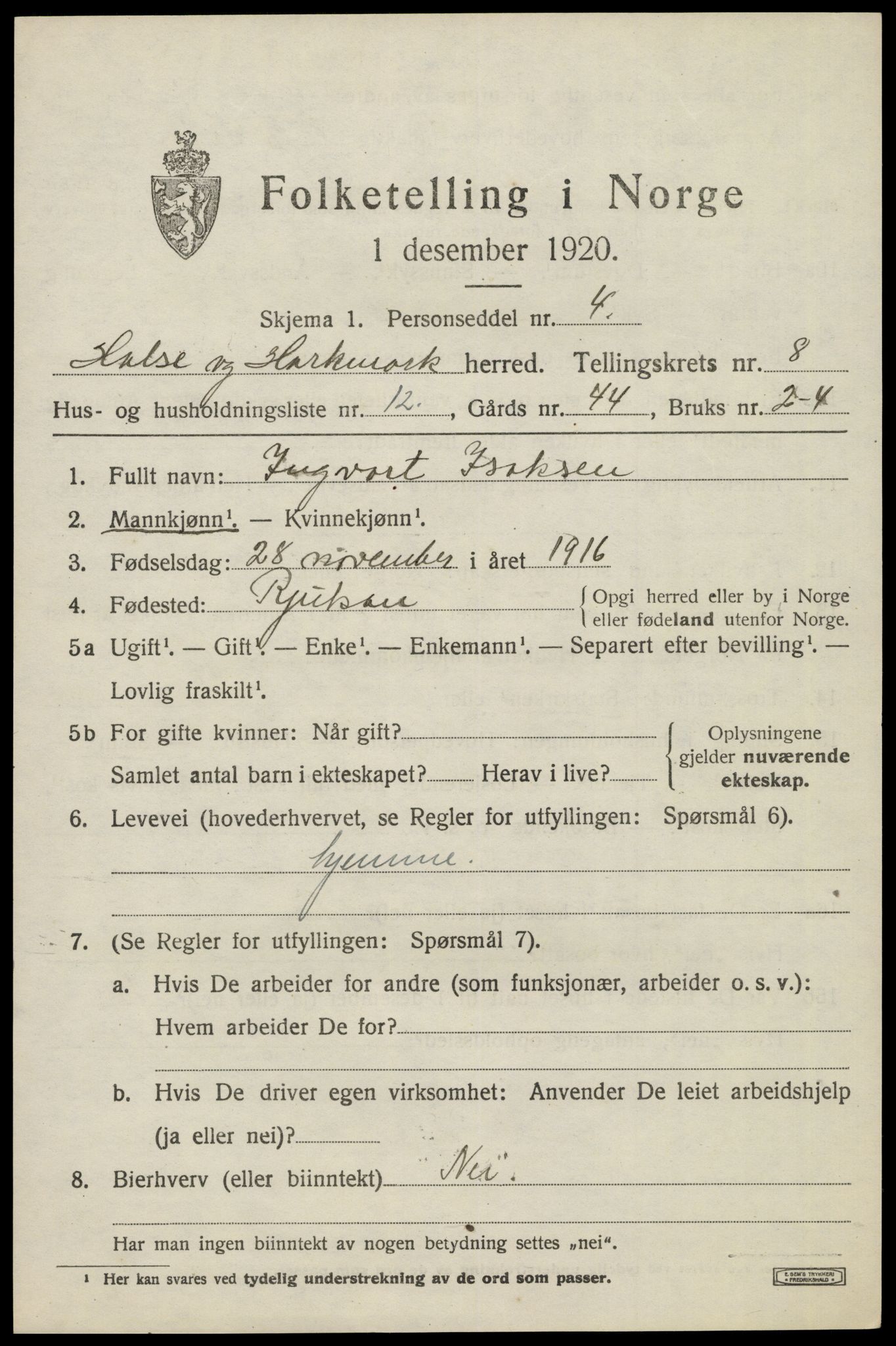 SAK, 1920 census for Halse og Harkmark, 1920, p. 4437