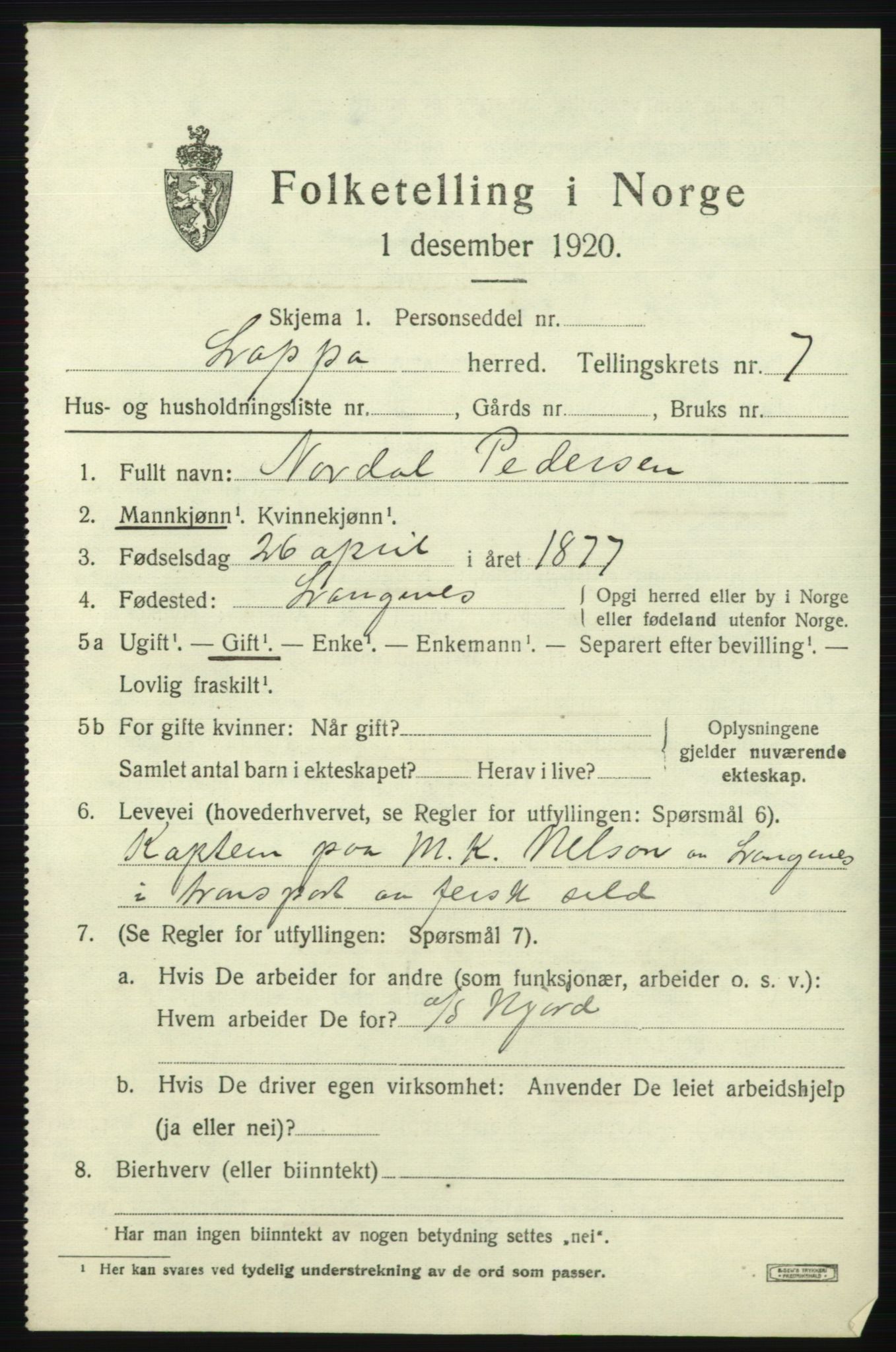 SATØ, 1920 census for Loppa, 1920, p. 3678