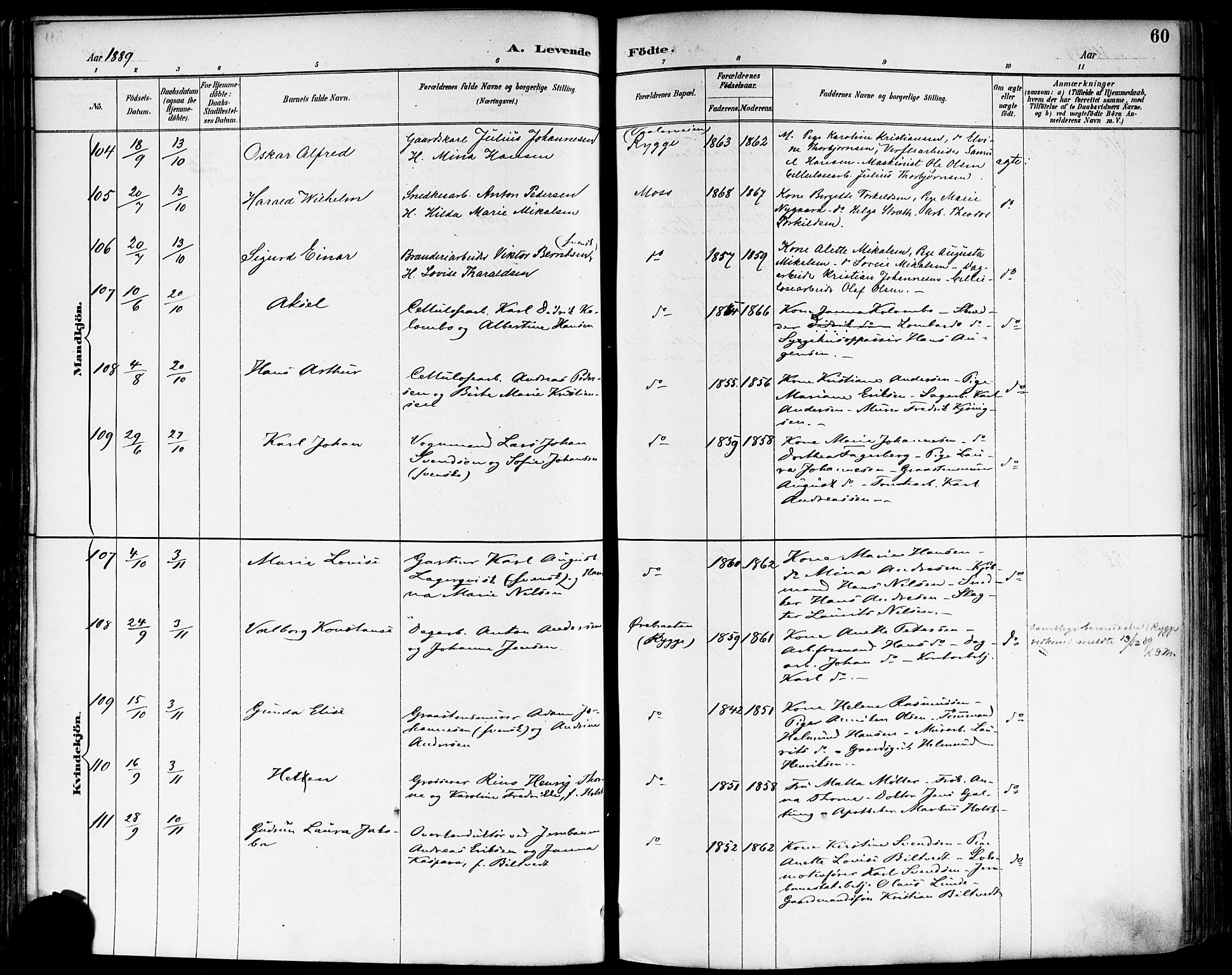 Moss prestekontor Kirkebøker, AV/SAO-A-2003/F/Fb/L0002a: Parish register (official) no. II 2A, 1887-1893, p. 60