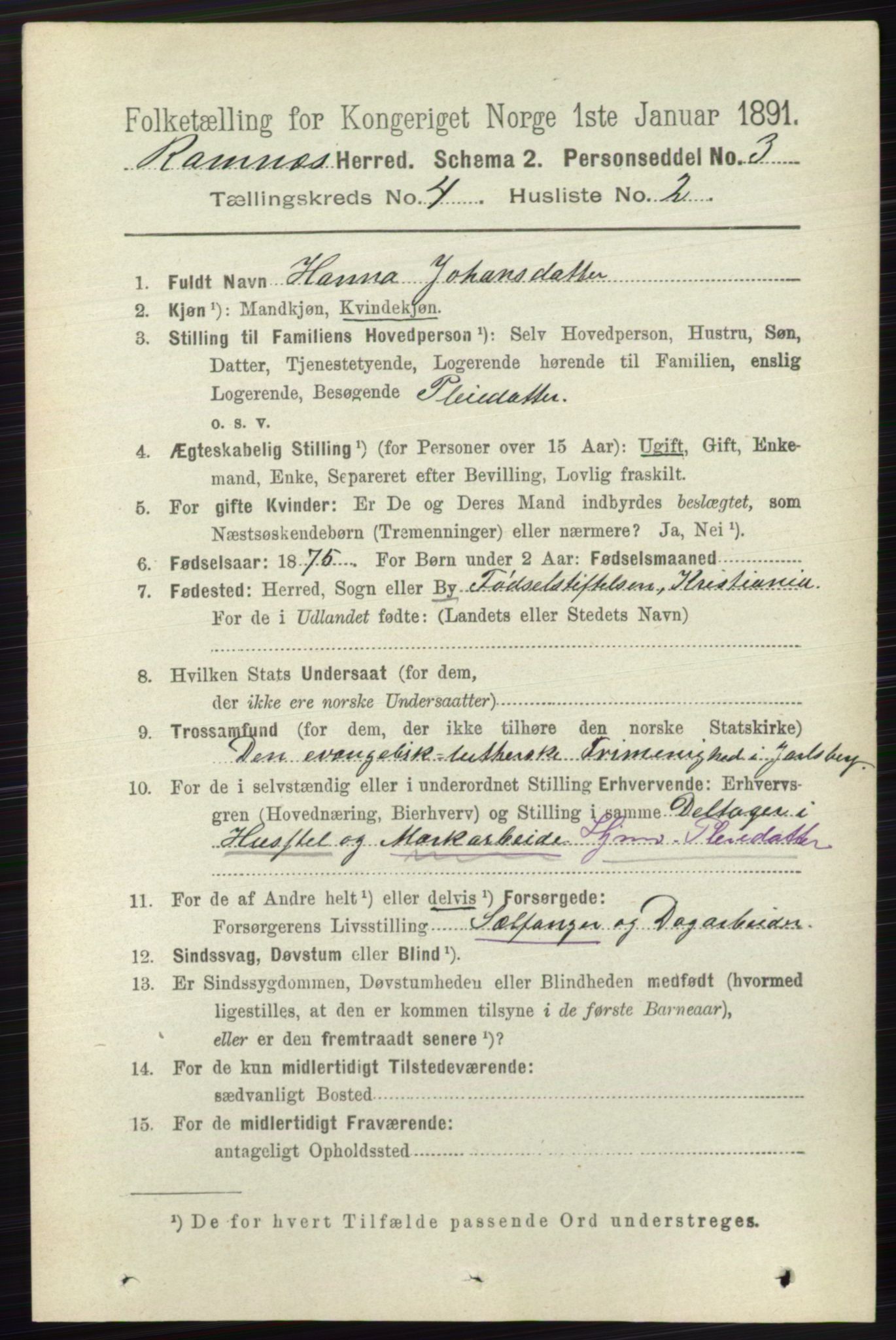 RA, 1891 census for 0718 Ramnes, 1891, p. 1953