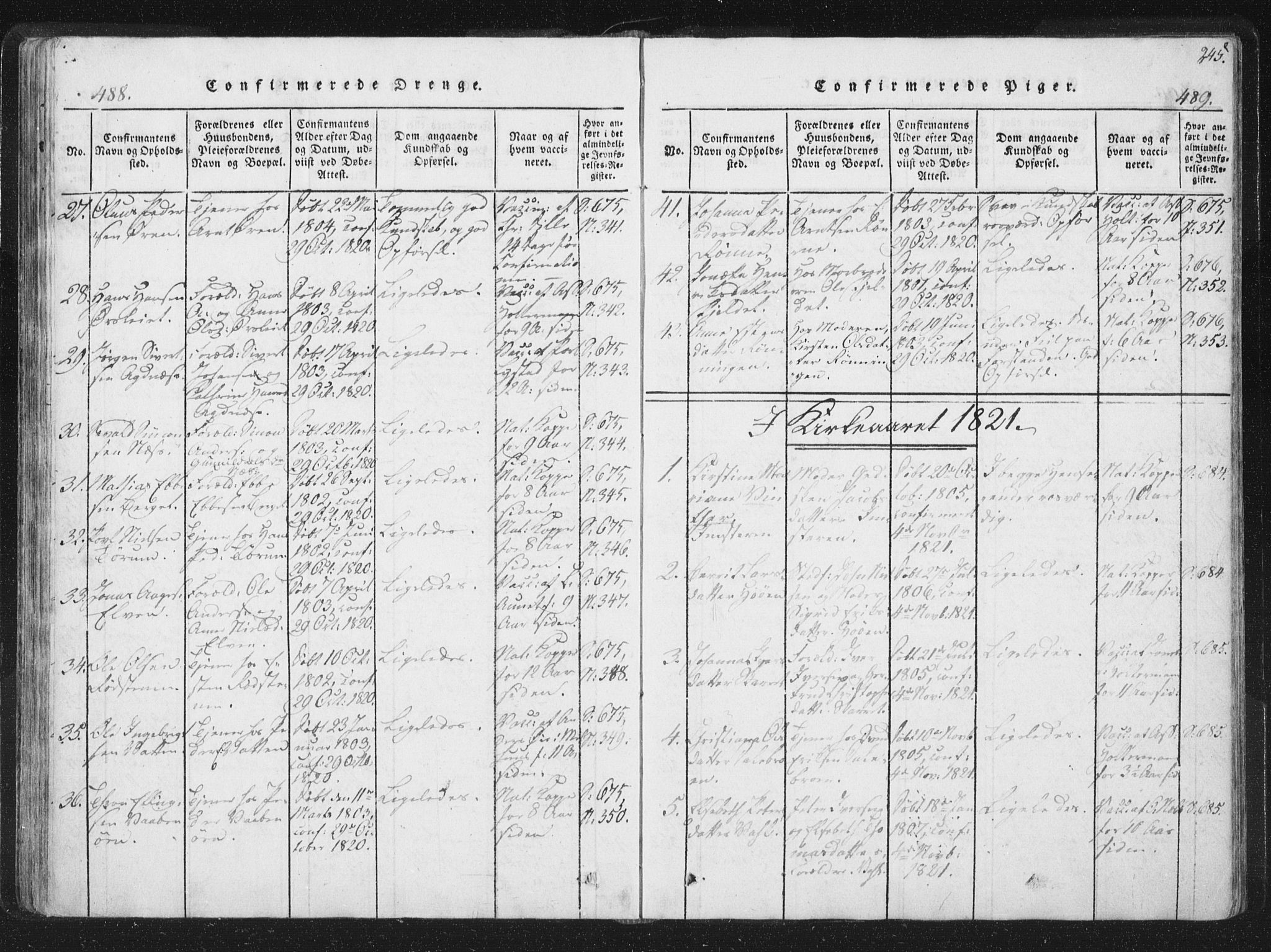 Ministerialprotokoller, klokkerbøker og fødselsregistre - Sør-Trøndelag, SAT/A-1456/659/L0734: Parish register (official) no. 659A04, 1818-1825, p. 488-489